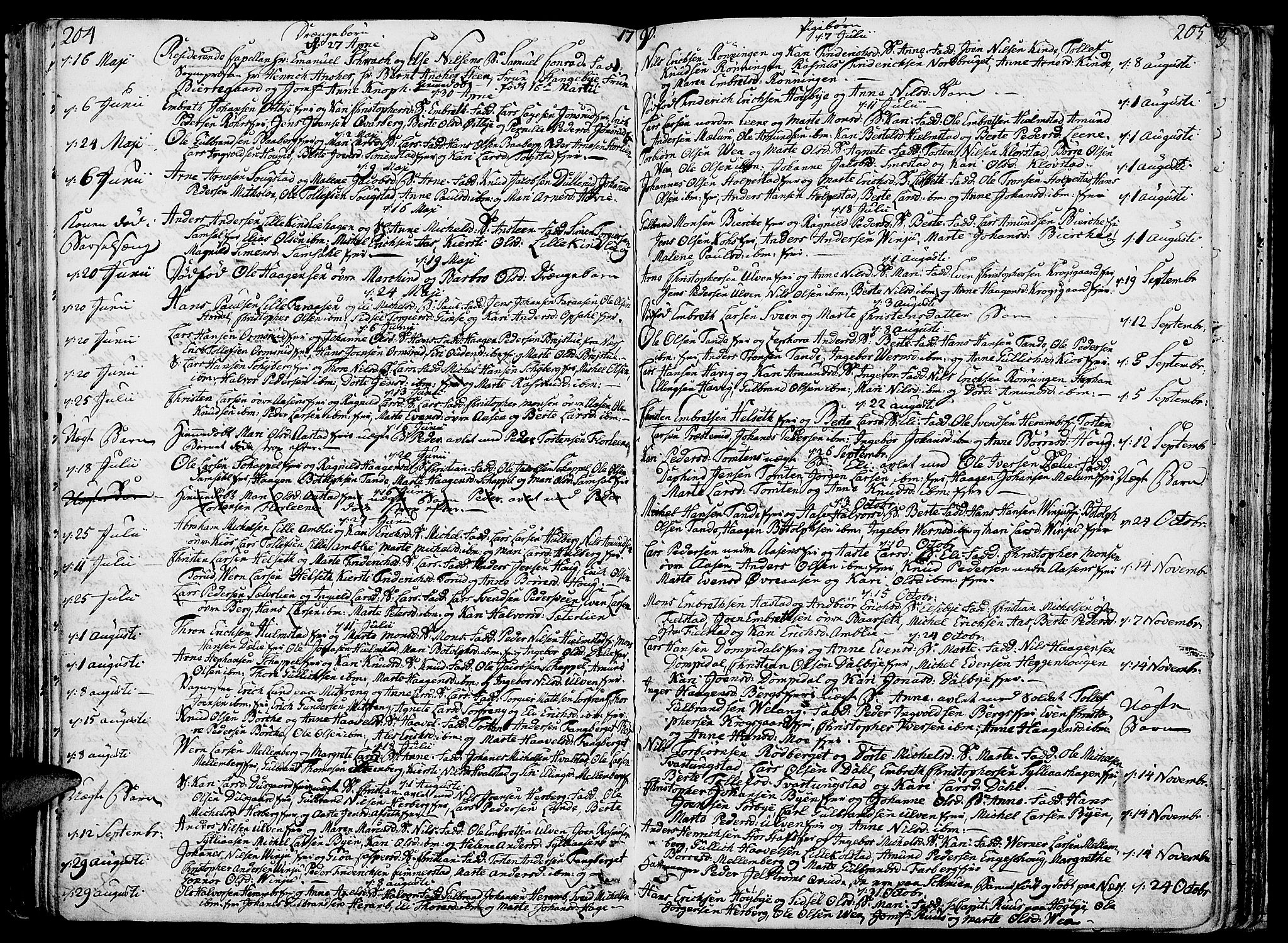 Ringsaker prestekontor, AV/SAH-PREST-014/K/Ka/L0003: Parish register (official) no. 3, 1775-1798, p. 204-205