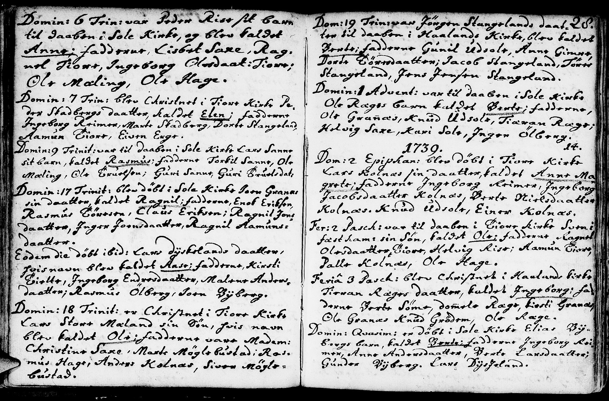 Håland sokneprestkontor, SAST/A-101802/001/30BA/L0002: Parish register (official) no. A 2, 1722-1794, p. 28