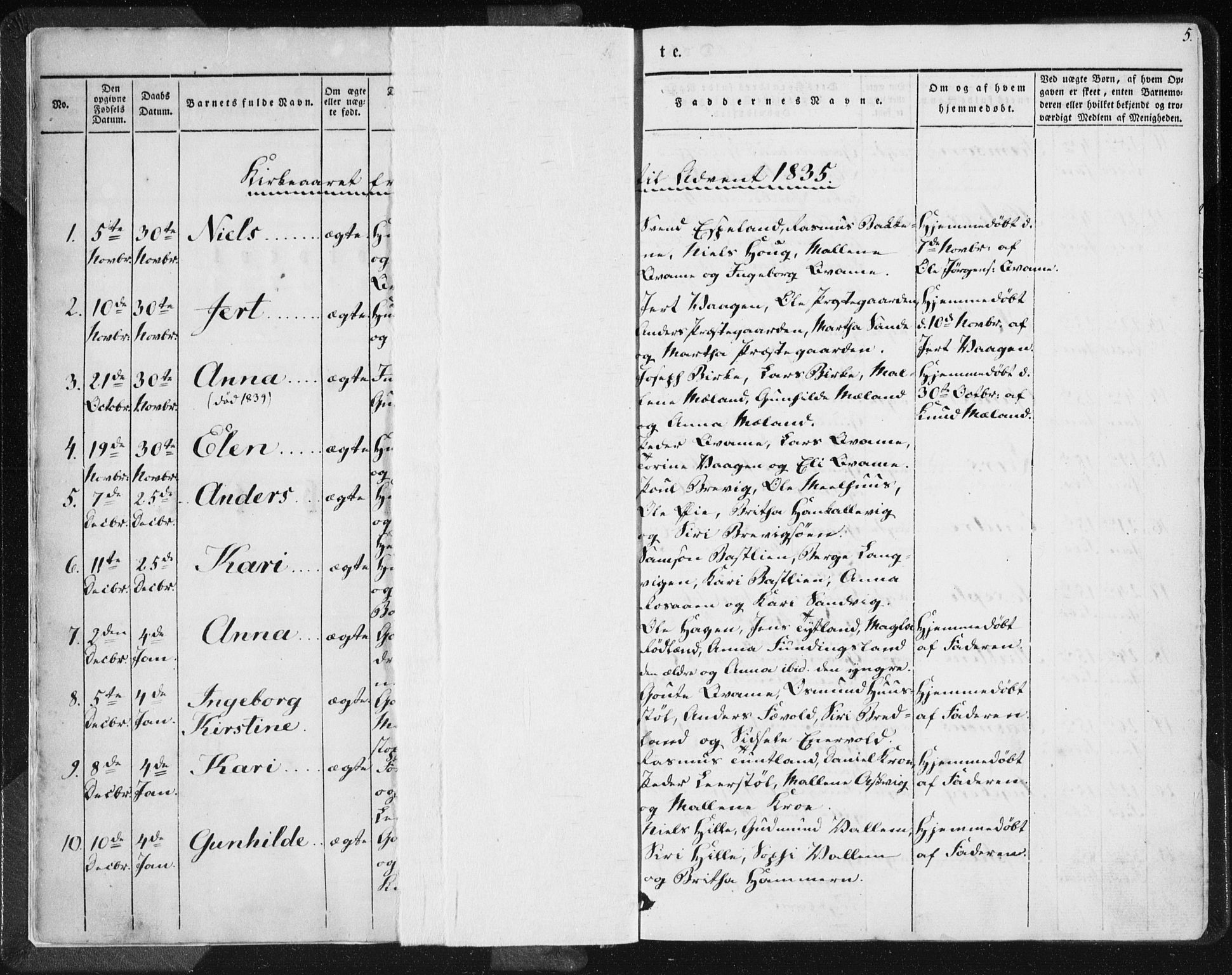 Hjelmeland sokneprestkontor, AV/SAST-A-101843/01/IV/L0006: Parish register (official) no. A 6, 1834-1845, p. 5