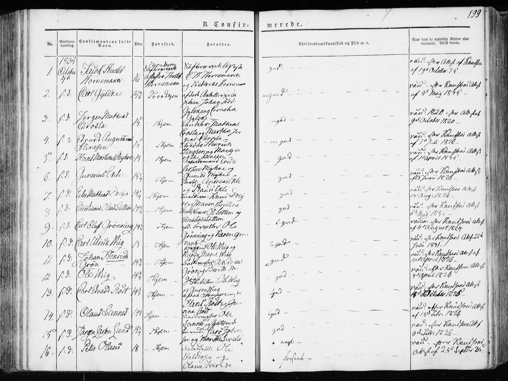 Ministerialprotokoller, klokkerbøker og fødselsregistre - Sør-Trøndelag, AV/SAT-A-1456/601/L0047: Parish register (official) no. 601A15, 1831-1839, p. 199