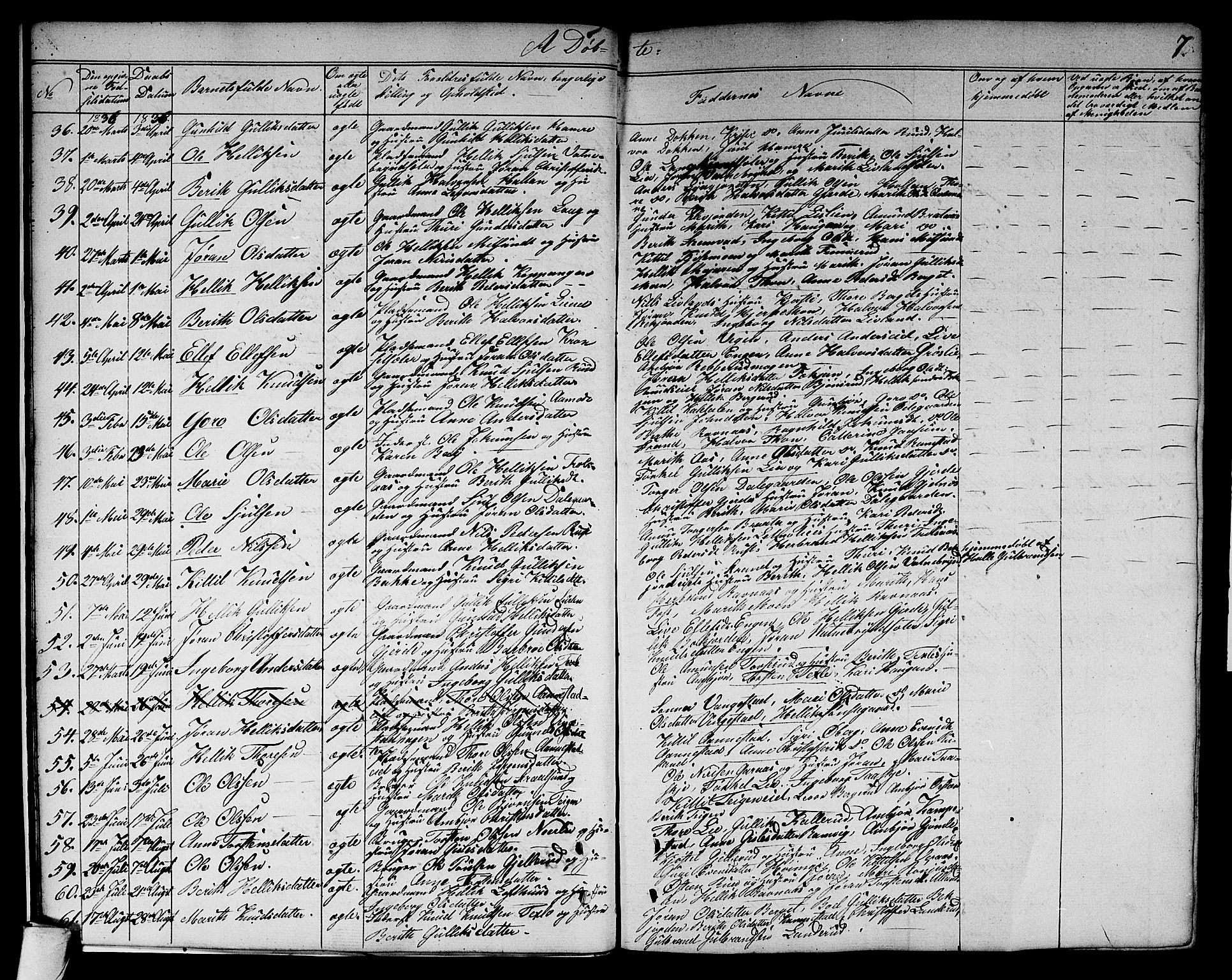 Flesberg kirkebøker, AV/SAKO-A-18/G/Ga/L0002: Parish register (copy) no. I 2, 1834-1860, p. 7