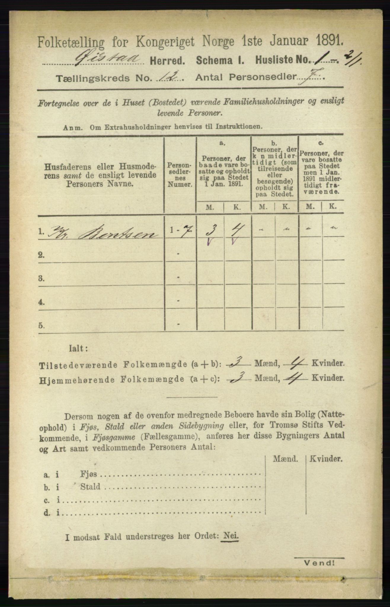 RA, 1891 census for 0920 Øyestad, 1891, p. 5363