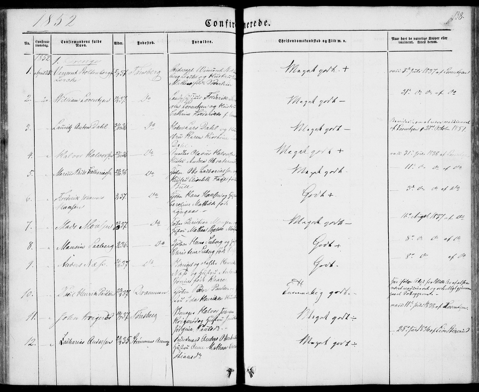 Tønsberg kirkebøker, AV/SAKO-A-330/F/Fa/L0007: Parish register (official) no. I 7, 1845-1854, p. 138