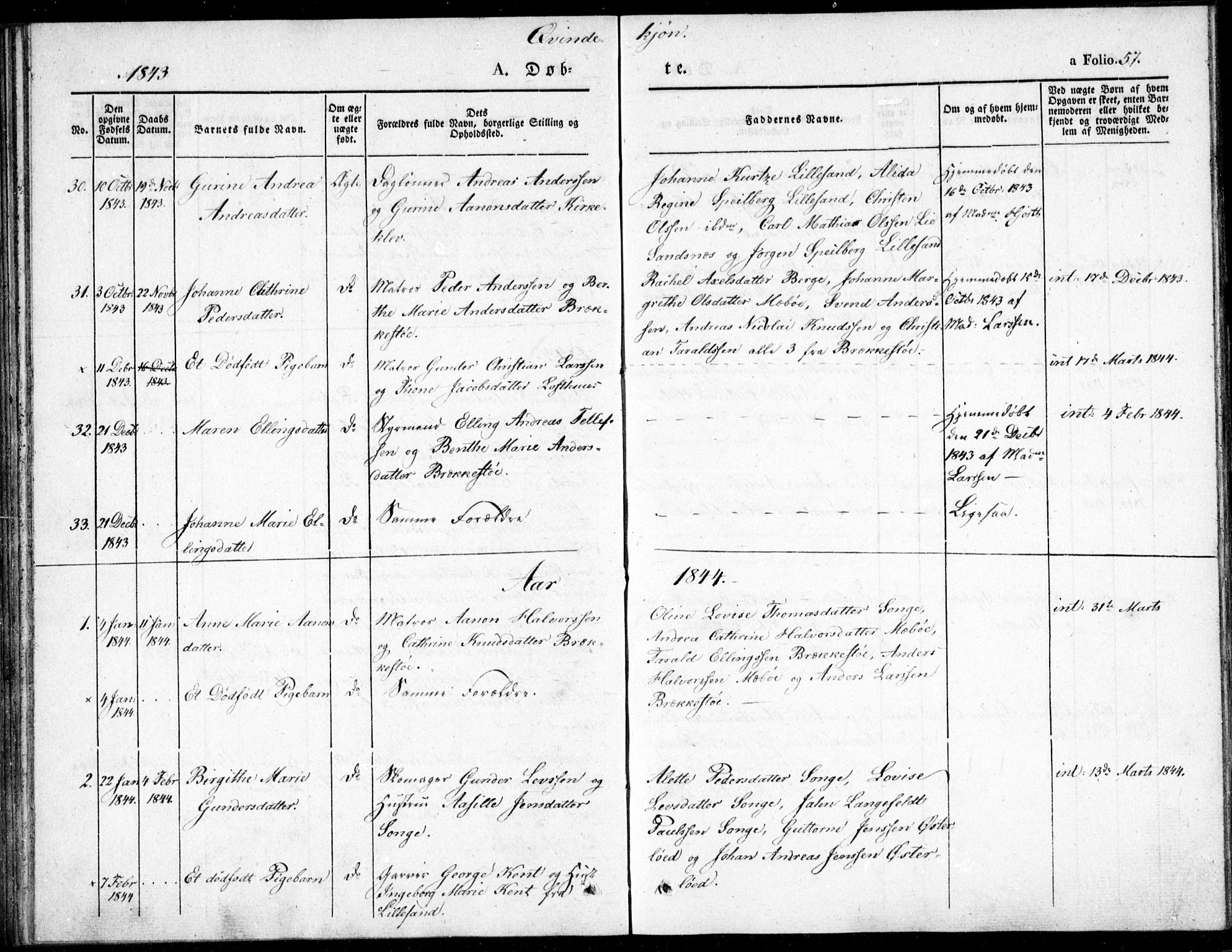 Vestre Moland sokneprestkontor, AV/SAK-1111-0046/F/Fb/Fbb/L0002: Parish register (copy) no. B 2, 1836-1851, p. 57