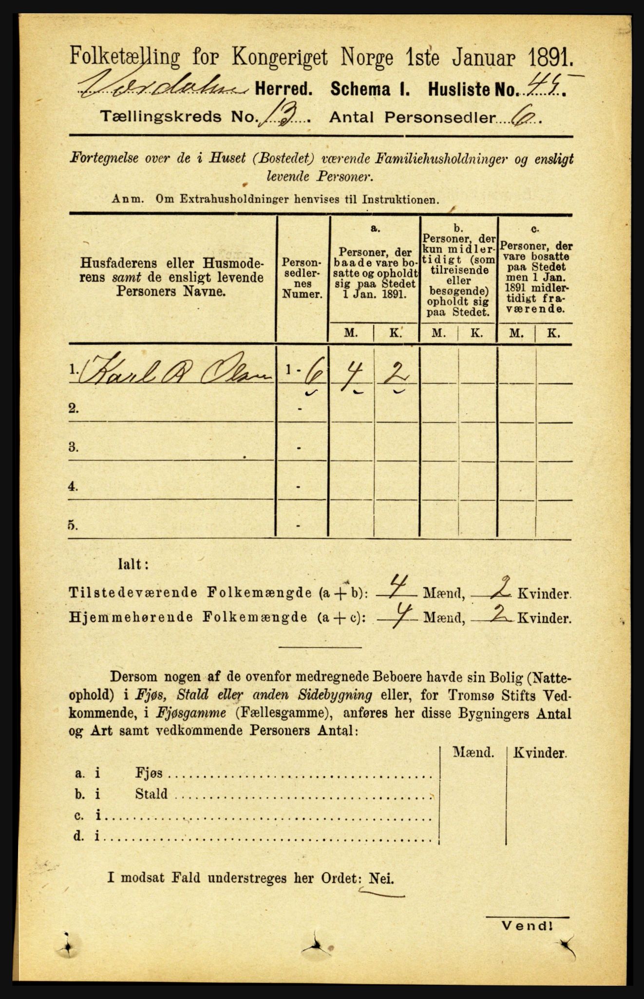 RA, 1891 census for 1721 Verdal, 1891, p. 6857