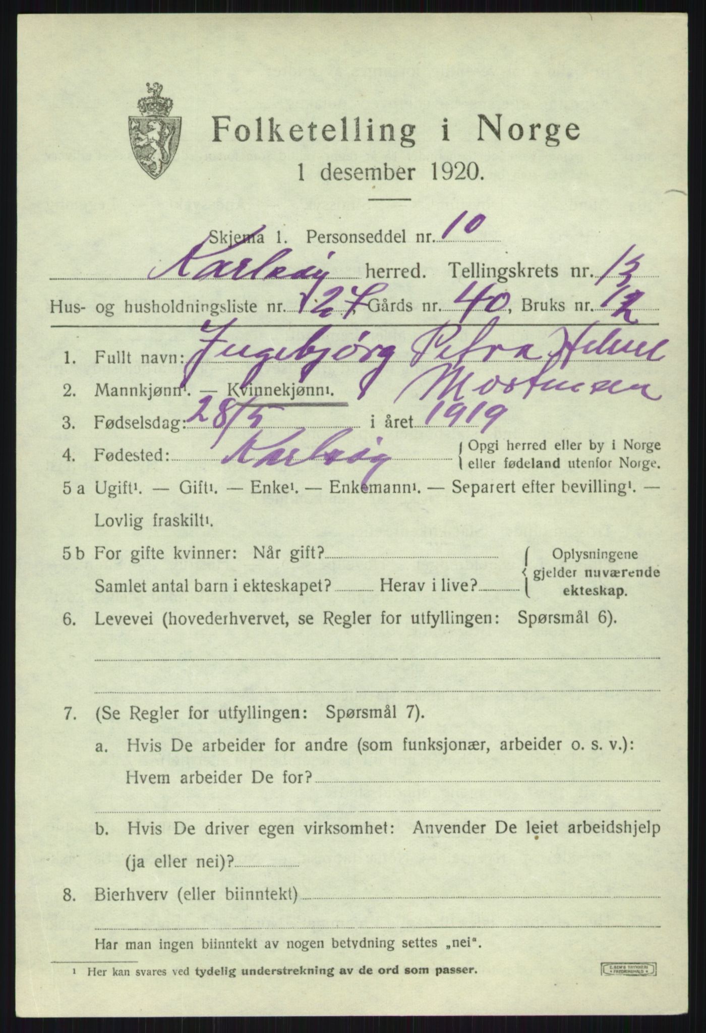 SATØ, 1920 census for Karlsøy, 1920, p. 5020