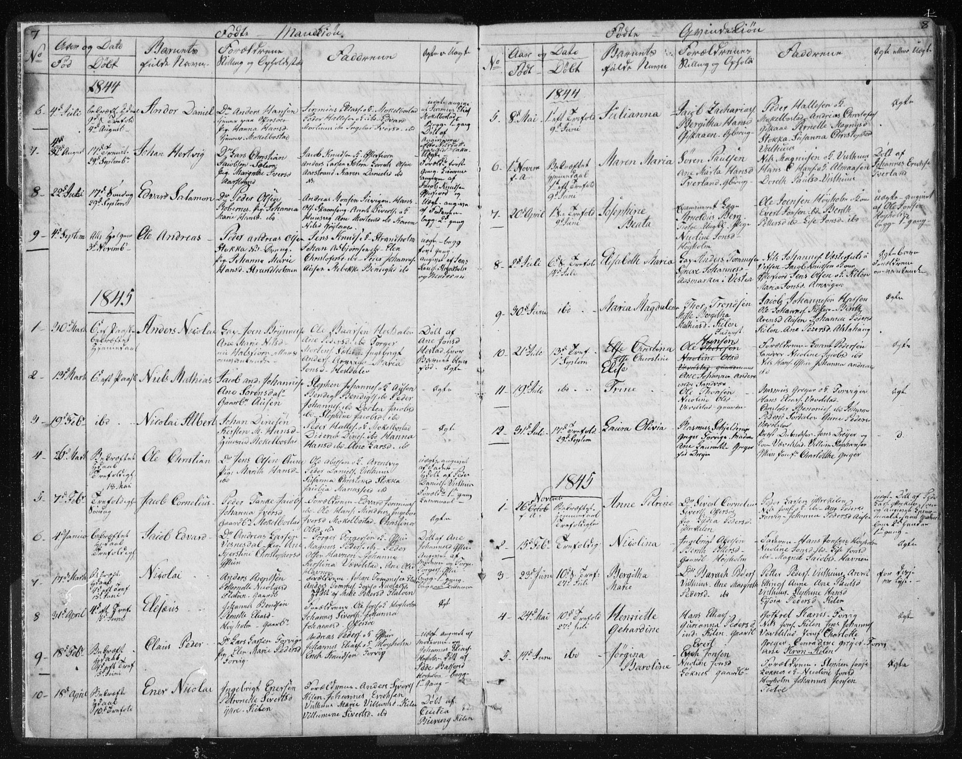 Ministerialprotokoller, klokkerbøker og fødselsregistre - Nordland, SAT/A-1459/819/L0275: Parish register (copy) no. 819C01, 1841-1868, p. 7-8