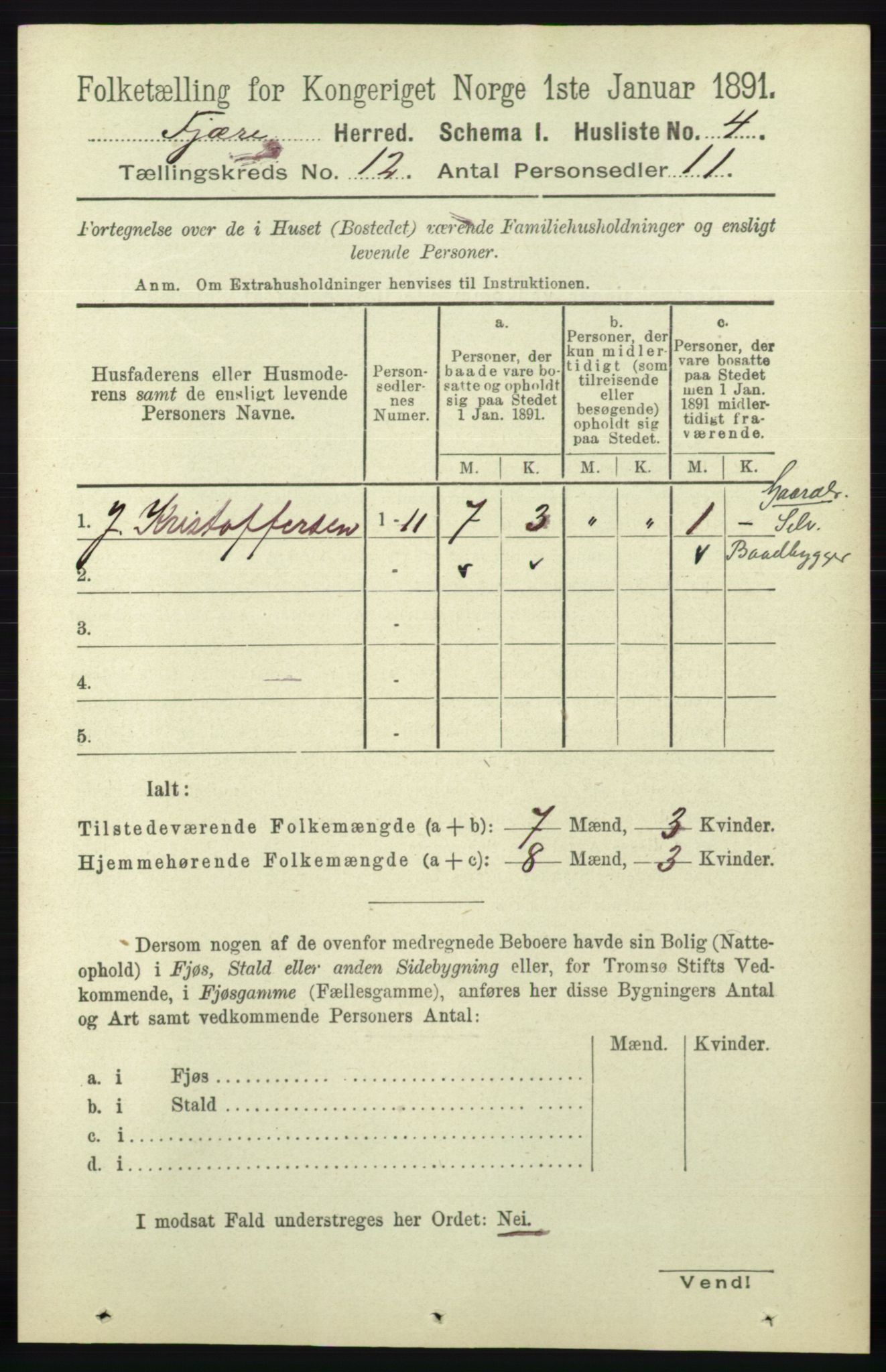 RA, 1891 census for 0923 Fjære, 1891, p. 5943