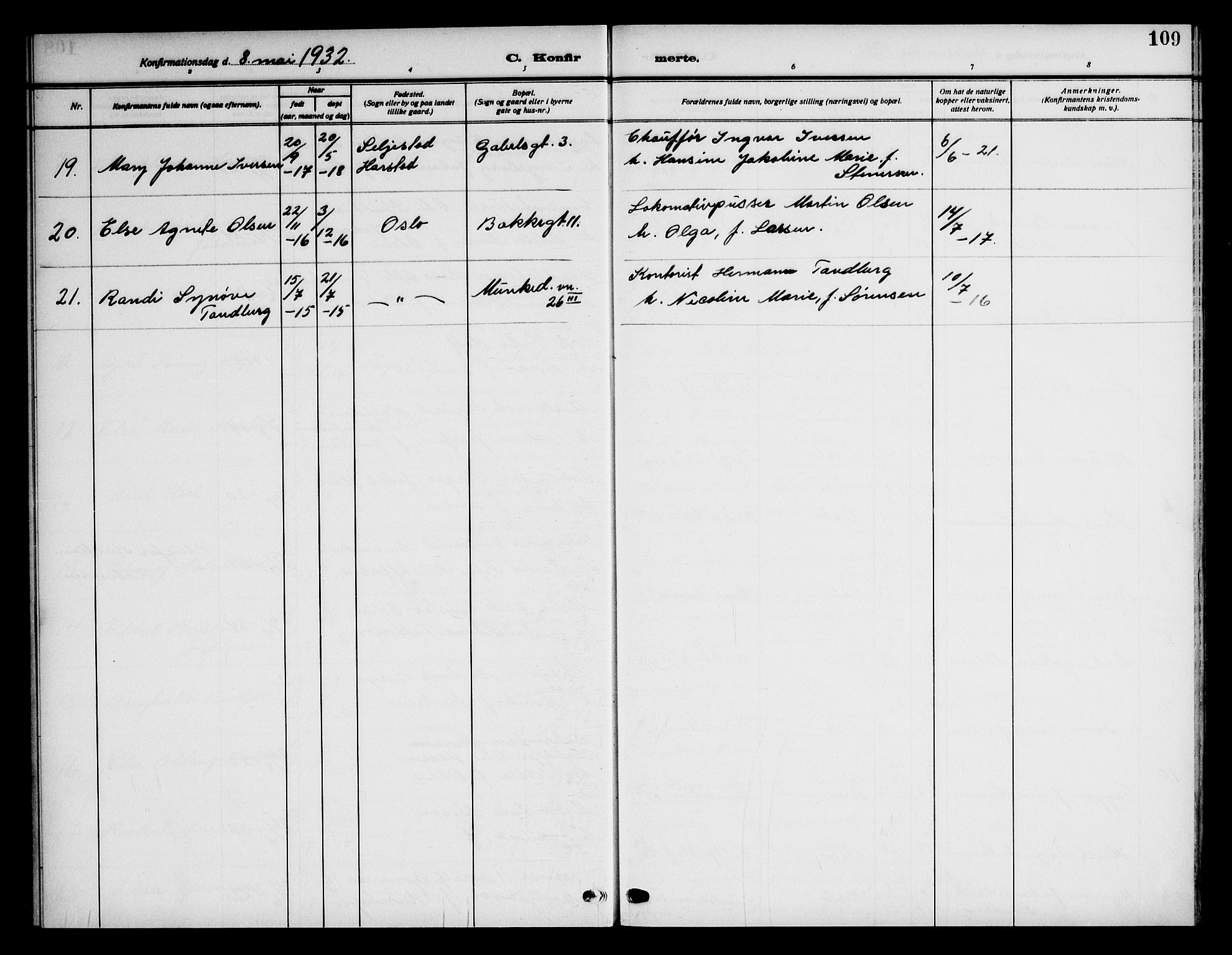 Piperviken prestekontor Kirkebøker, AV/SAO-A-10874/F/L0001: Parish register (official) no. 1, 1911-1958, p. 109