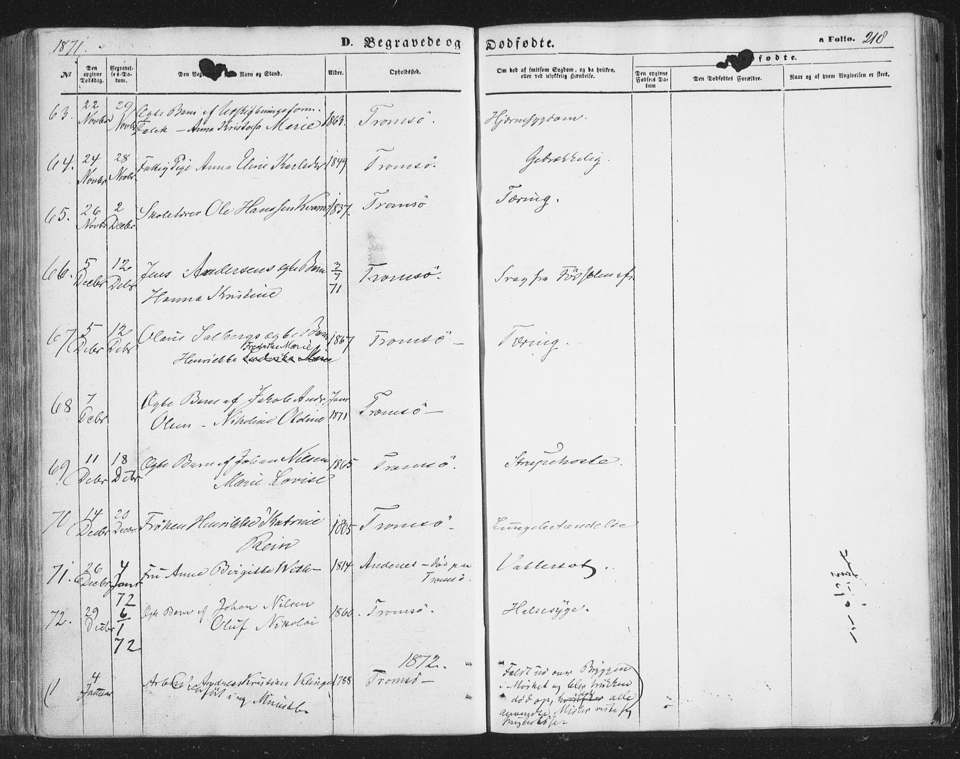 Tromsø sokneprestkontor/stiftsprosti/domprosti, SATØ/S-1343/G/Ga/L0012kirke: Parish register (official) no. 12, 1865-1871, p. 218