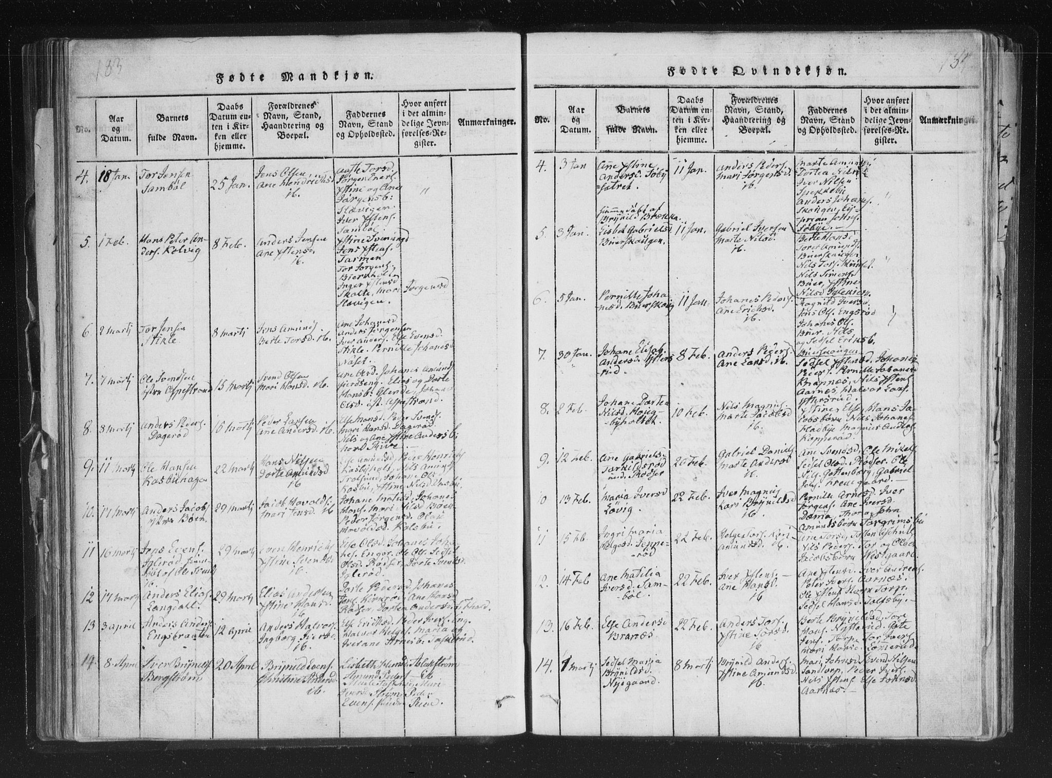 Aremark prestekontor Kirkebøker, AV/SAO-A-10899/F/Fc/L0001: Parish register (official) no. III 1, 1814-1834, p. 183-184