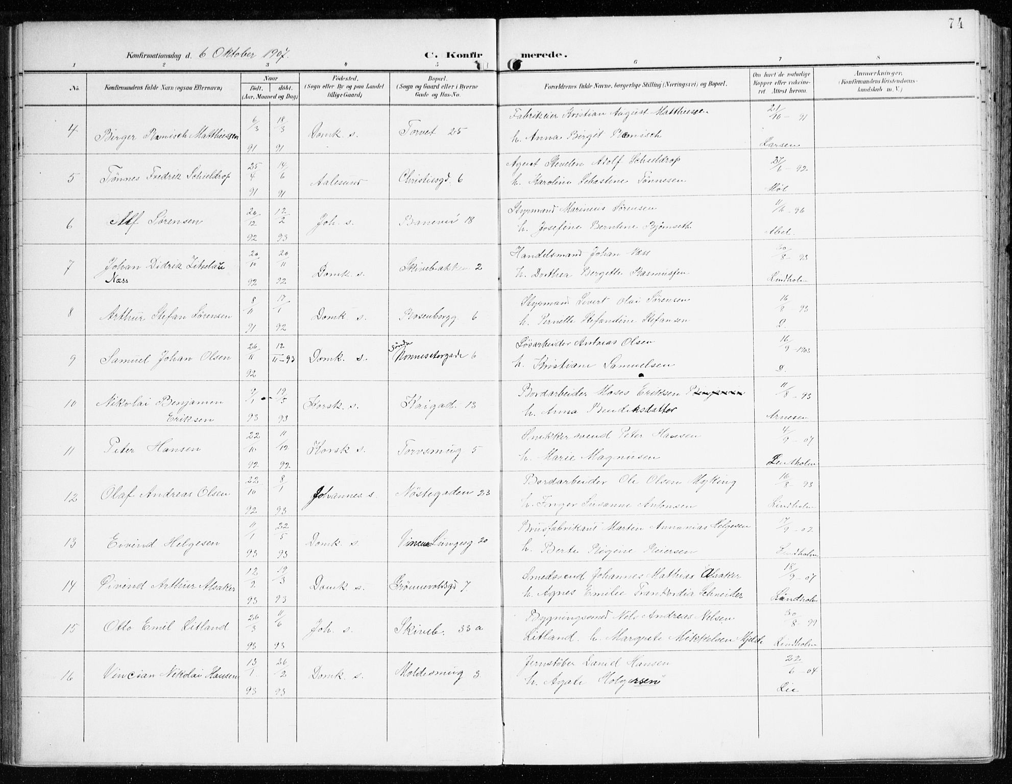 Domkirken sokneprestembete, SAB/A-74801/H/Haa/L0031: Parish register (official) no. C 6, 1898-1915, p. 74