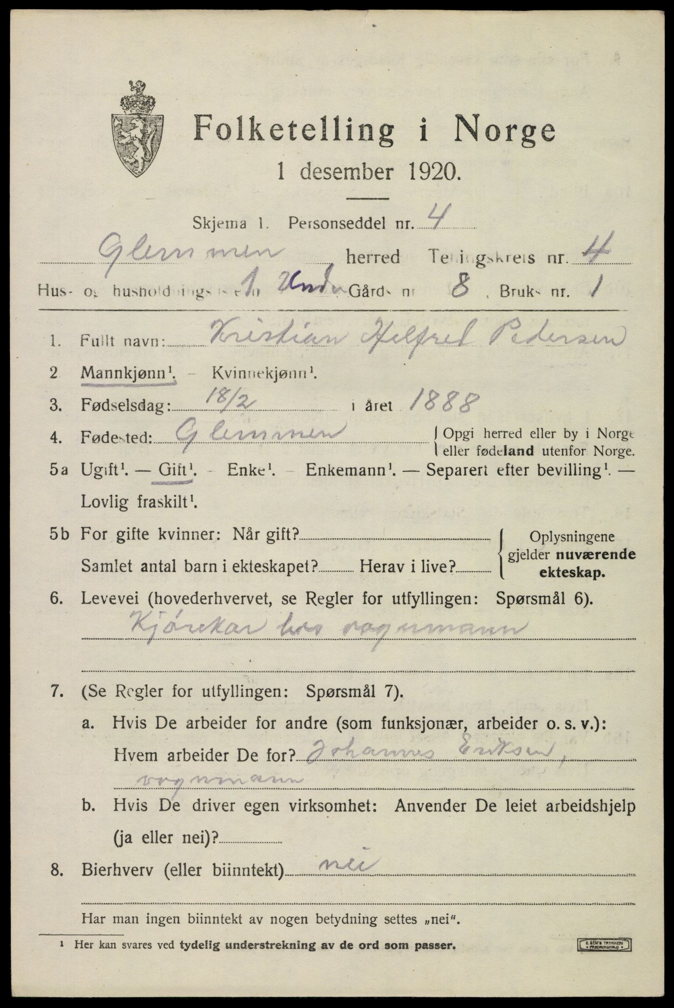 SAO, 1920 census for Glemmen, 1920, p. 12923