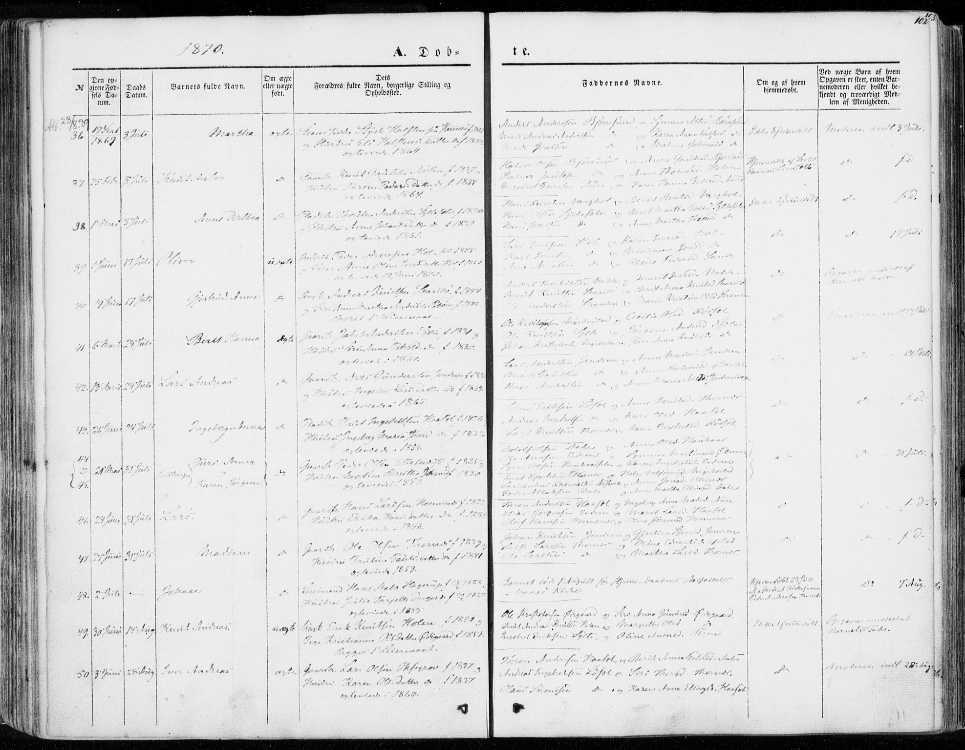 Ministerialprotokoller, klokkerbøker og fødselsregistre - Møre og Romsdal, AV/SAT-A-1454/565/L0748: Parish register (official) no. 565A02, 1845-1872, p. 102