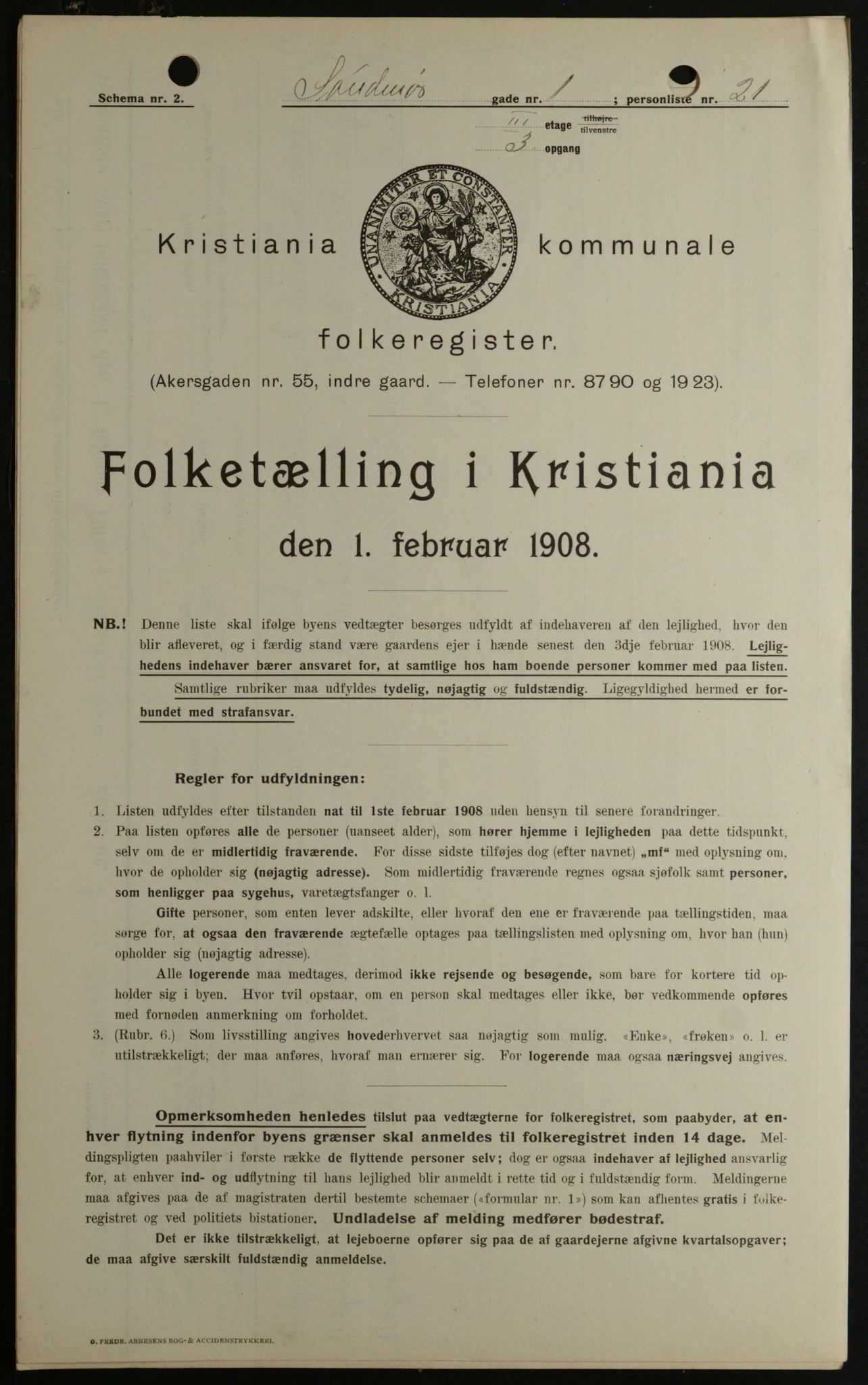 OBA, Municipal Census 1908 for Kristiania, 1908, p. 94154