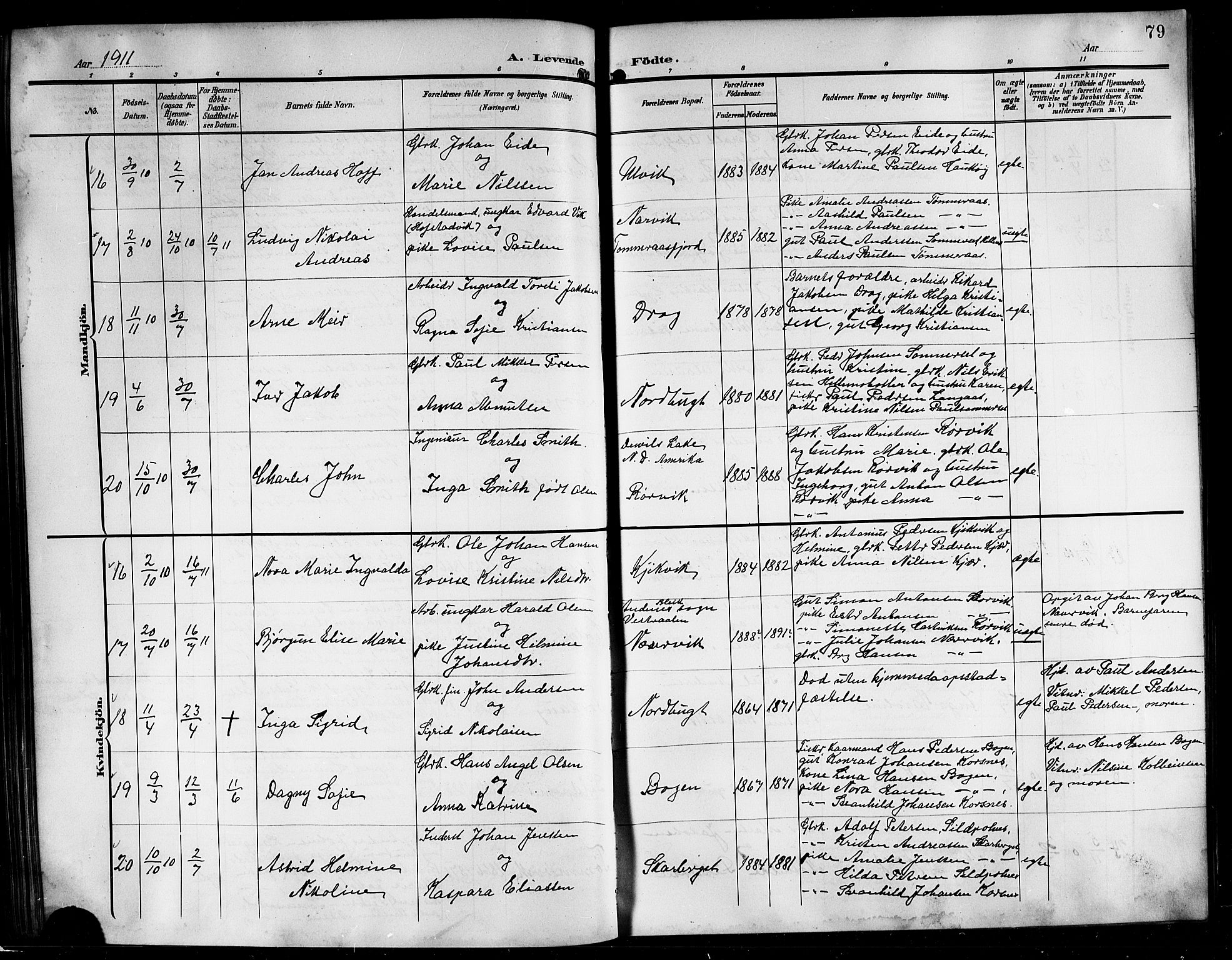 Ministerialprotokoller, klokkerbøker og fødselsregistre - Nordland, AV/SAT-A-1459/861/L0877: Parish register (copy) no. 861C03, 1903-1919, p. 79
