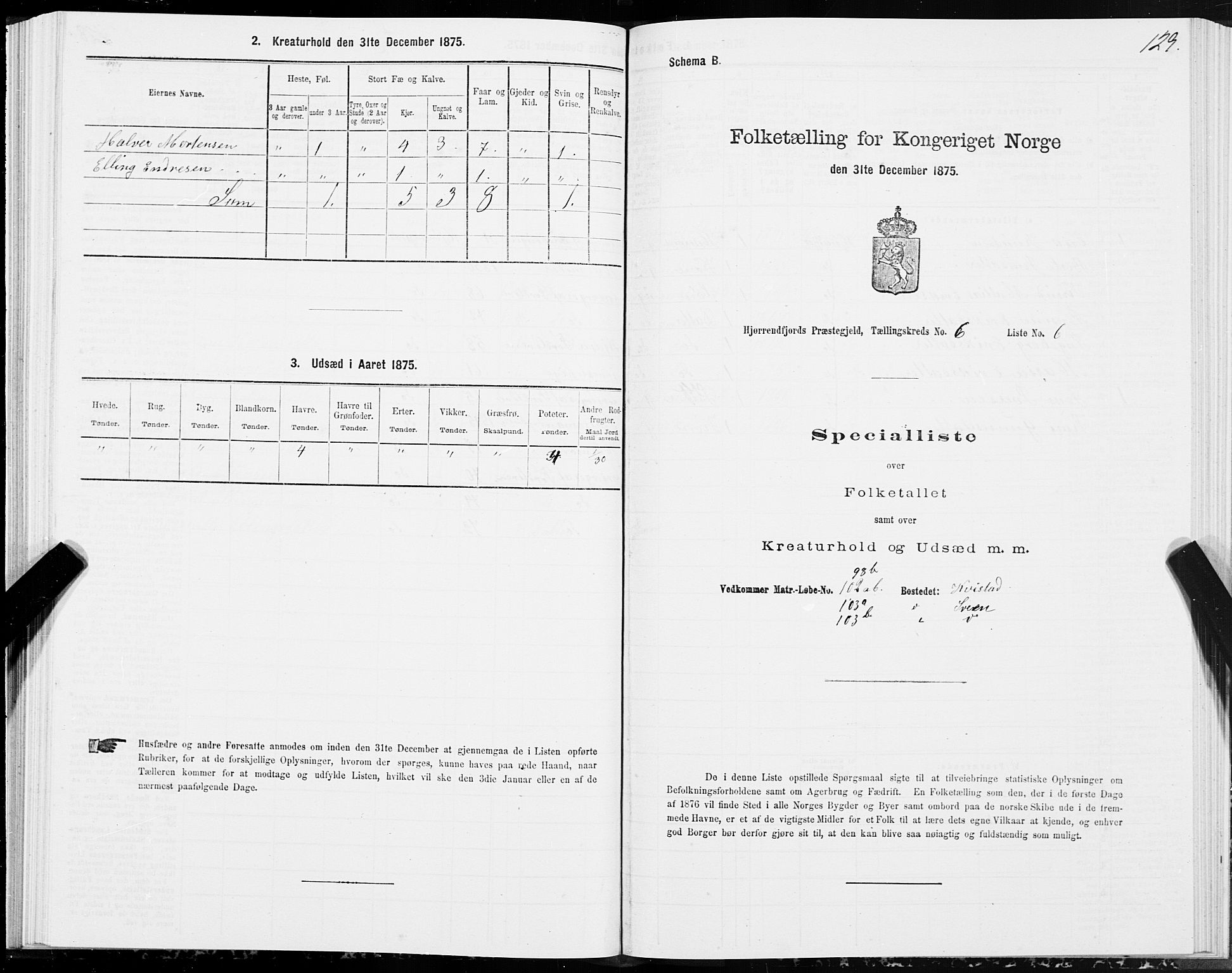 SAT, 1875 census for 1522P Hjørundfjord, 1875, p. 2129