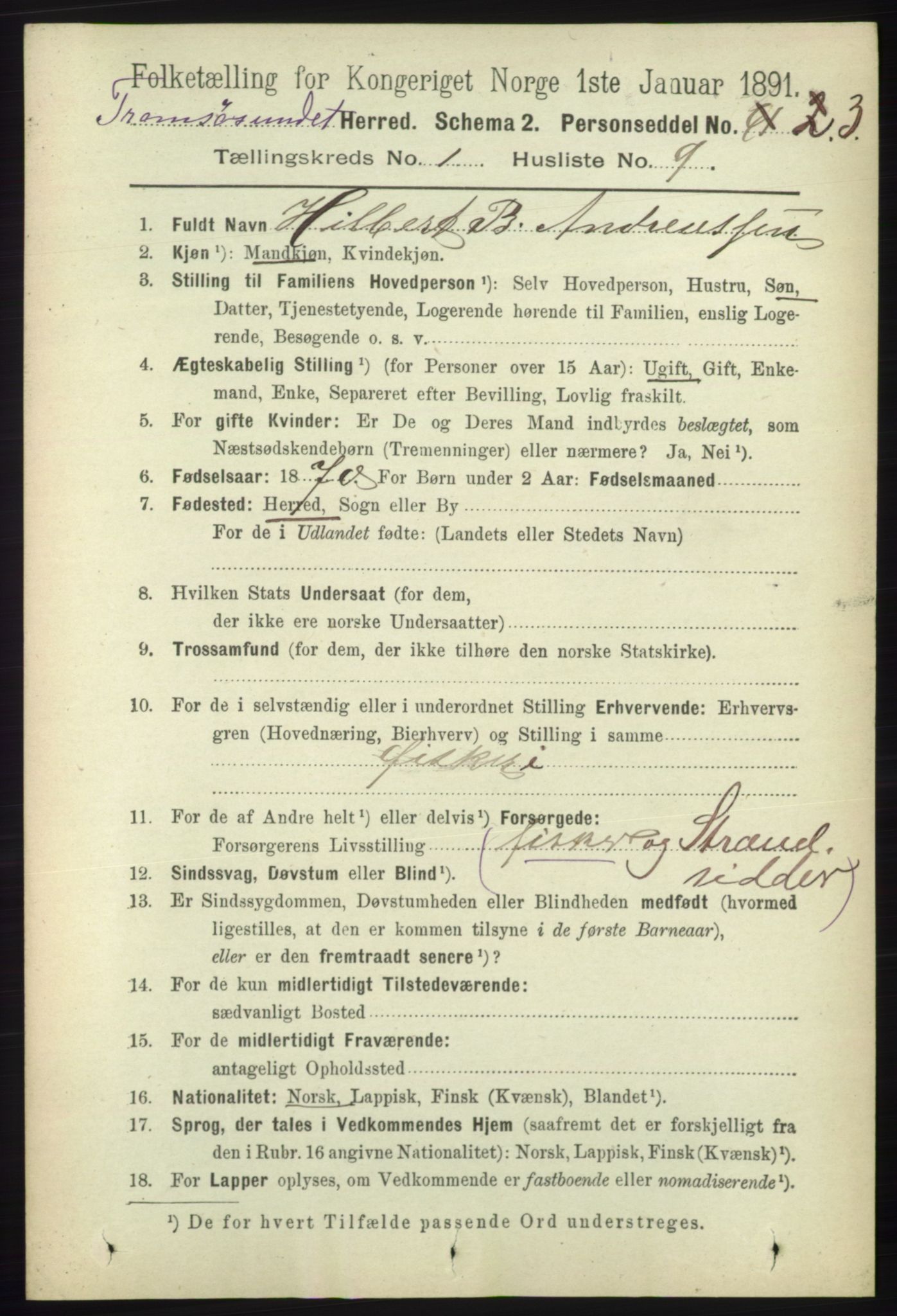 RA, 1891 census for 1934 Tromsøysund, 1891, p. 145