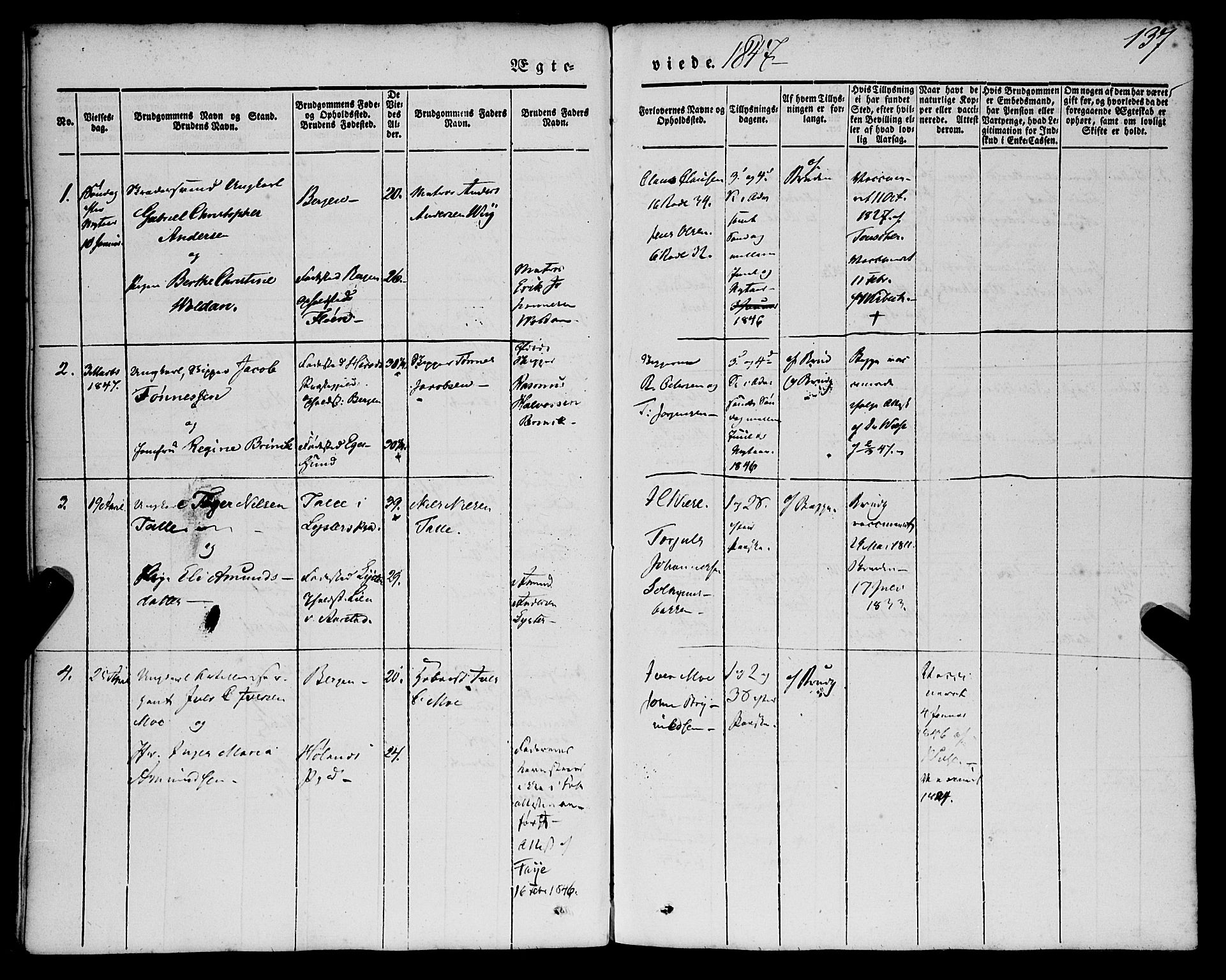 St. Jørgens hospital og Årstad sokneprestembete, AV/SAB-A-99934: Parish register (official) no. A 4, 1844-1863, p. 137