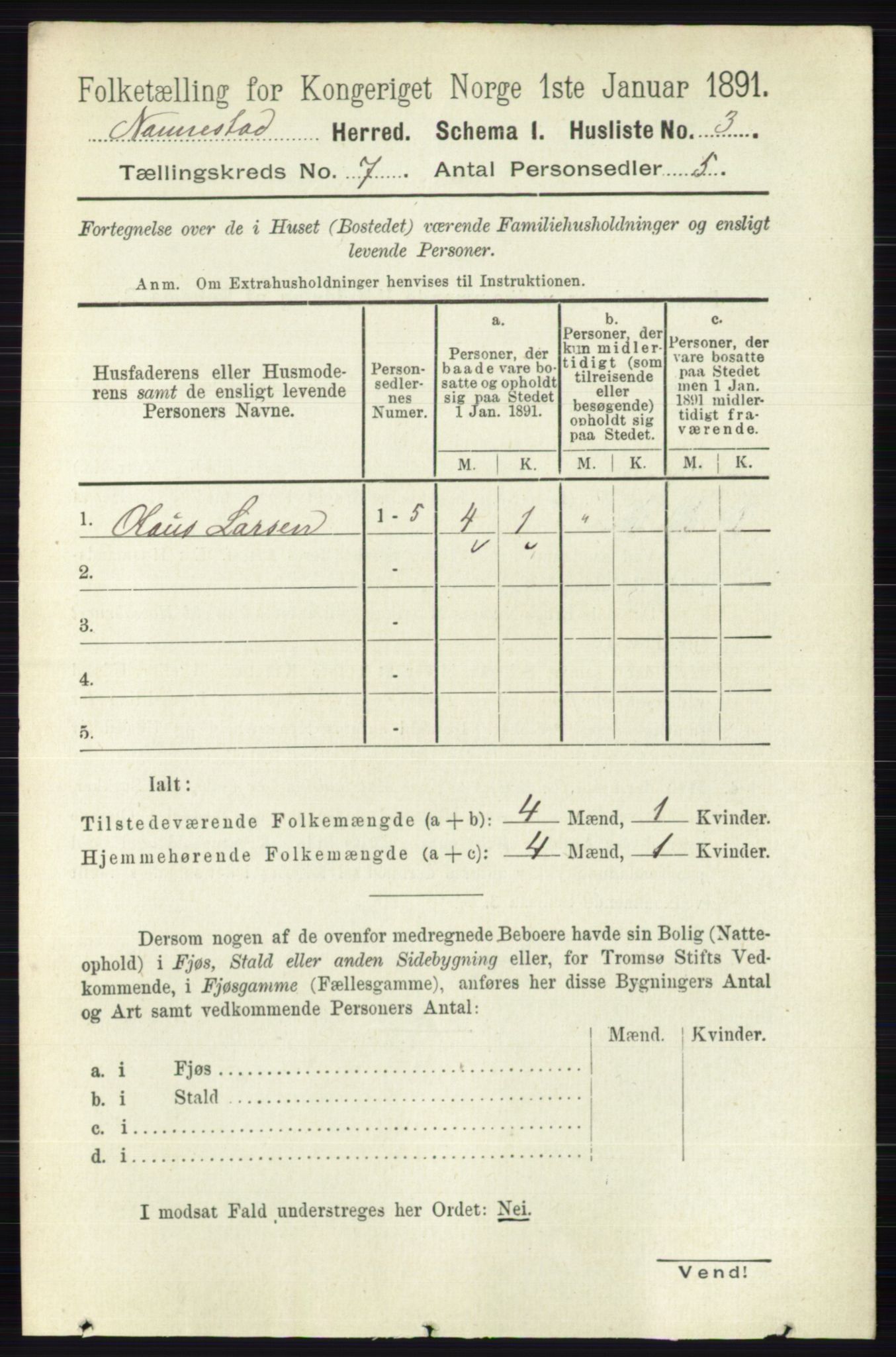 RA, 1891 census for 0238 Nannestad, 1891, p. 3643
