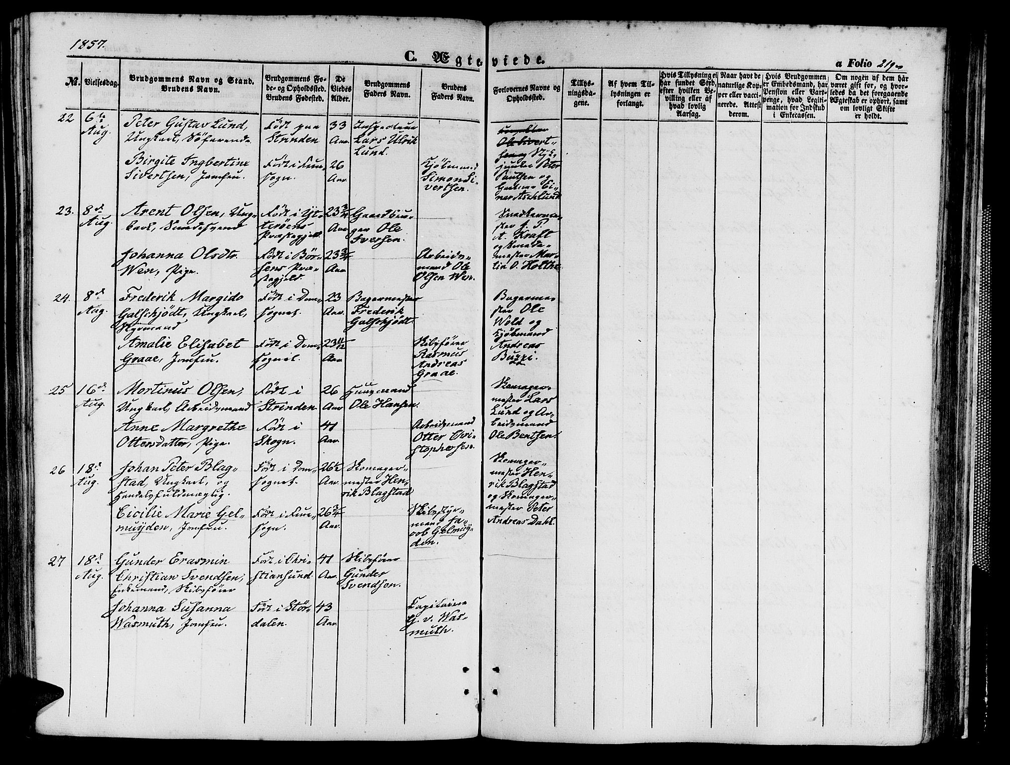 Ministerialprotokoller, klokkerbøker og fødselsregistre - Sør-Trøndelag, AV/SAT-A-1456/602/L0138: Parish register (copy) no. 602C06, 1853-1858, p. 219