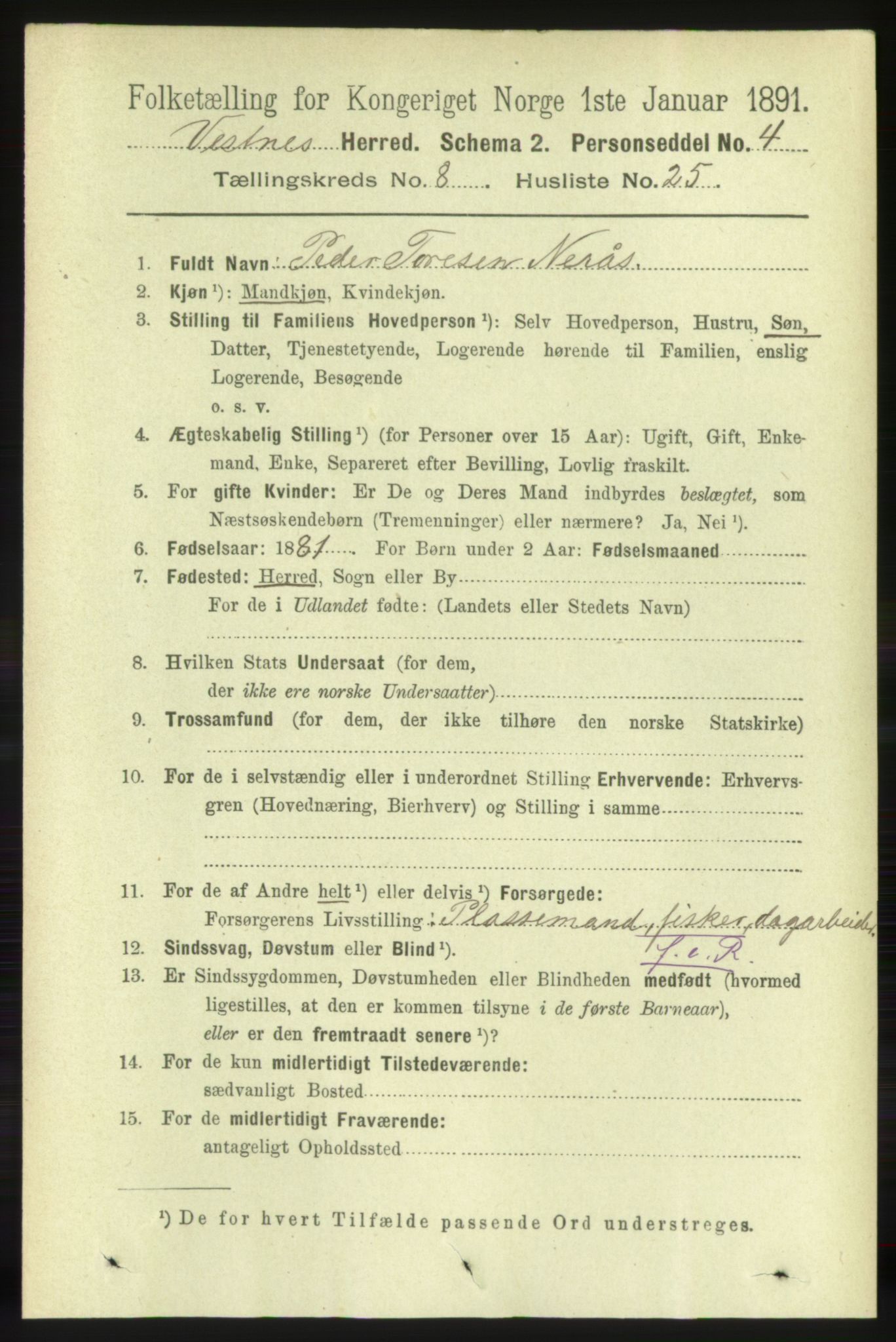 RA, 1891 census for 1535 Vestnes, 1891, p. 3297