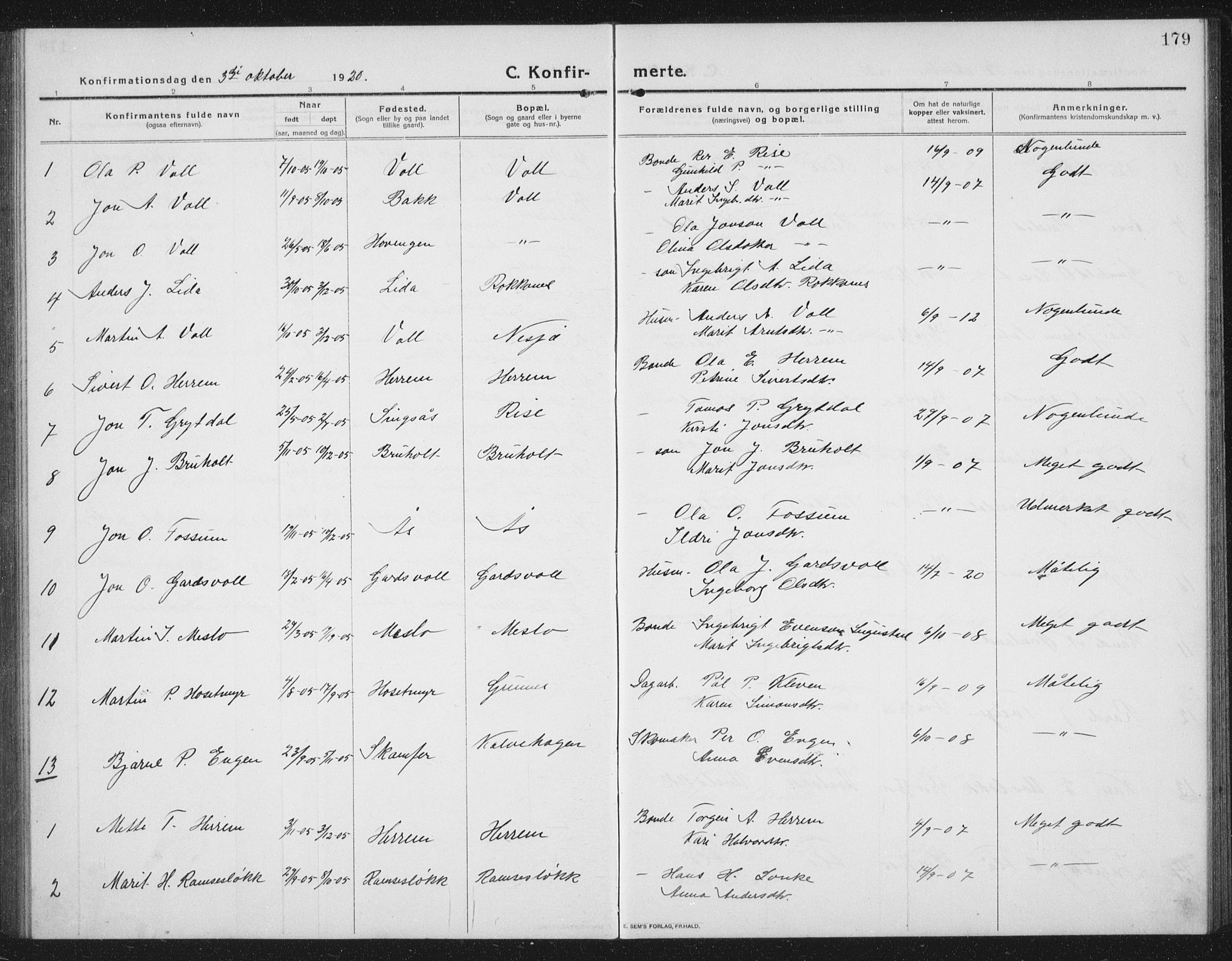 Ministerialprotokoller, klokkerbøker og fødselsregistre - Sør-Trøndelag, SAT/A-1456/674/L0877: Parish register (copy) no. 674C04, 1913-1940, p. 179