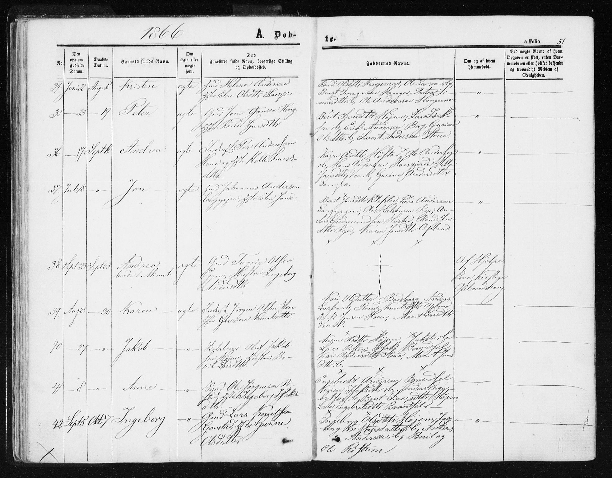 Ministerialprotokoller, klokkerbøker og fødselsregistre - Sør-Trøndelag, AV/SAT-A-1456/612/L0377: Parish register (official) no. 612A09, 1859-1877, p. 51