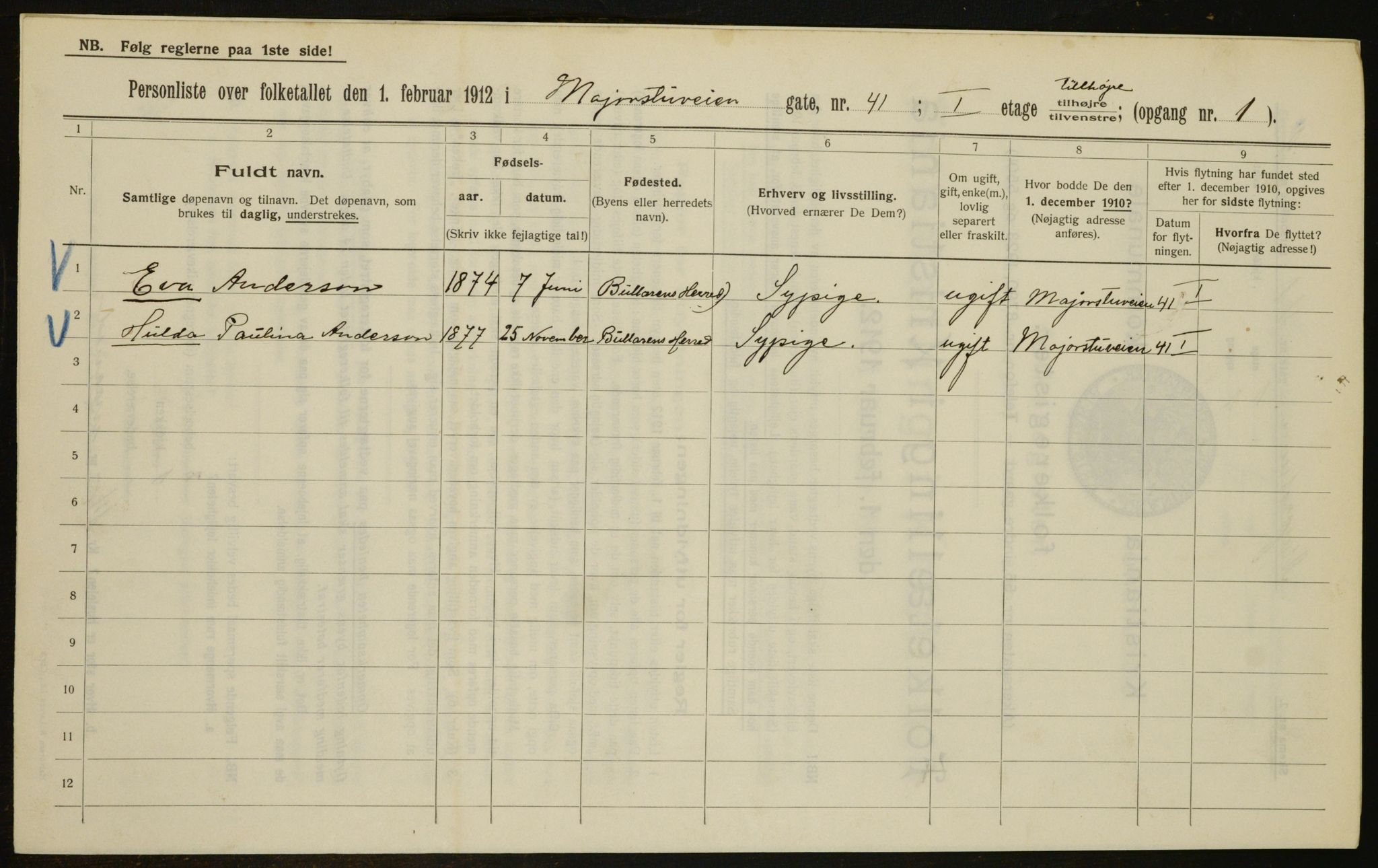 OBA, Municipal Census 1912 for Kristiania, 1912, p. 60405