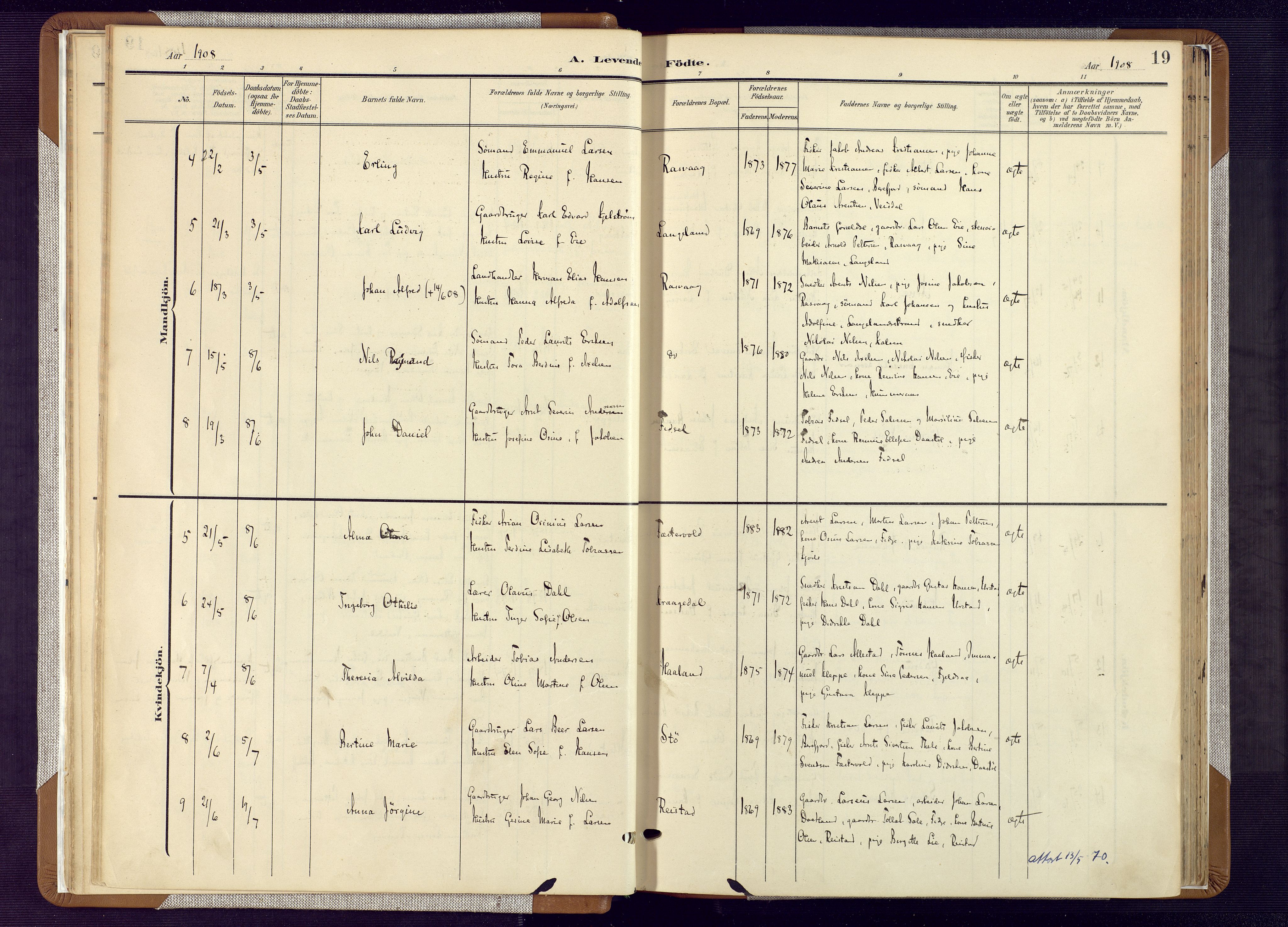 Flekkefjord sokneprestkontor, AV/SAK-1111-0012/F/Fa/Fab/L0007: Parish register (official) no. A 7, 1902-1921, p. 19