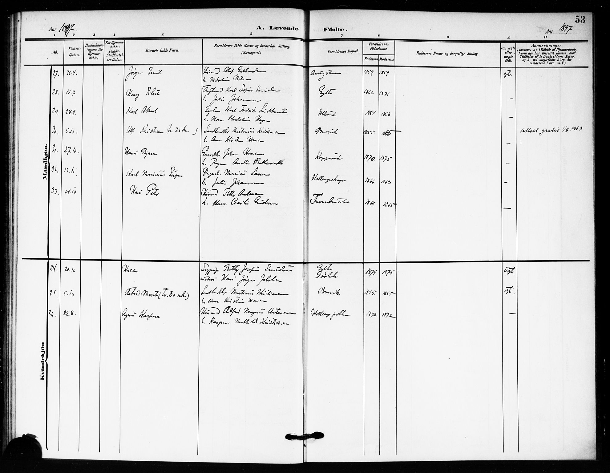 Drøbak prestekontor Kirkebøker, SAO/A-10142a/F/Fc/L0001: Parish register (official) no. III 1, 1871-1900, p. 53