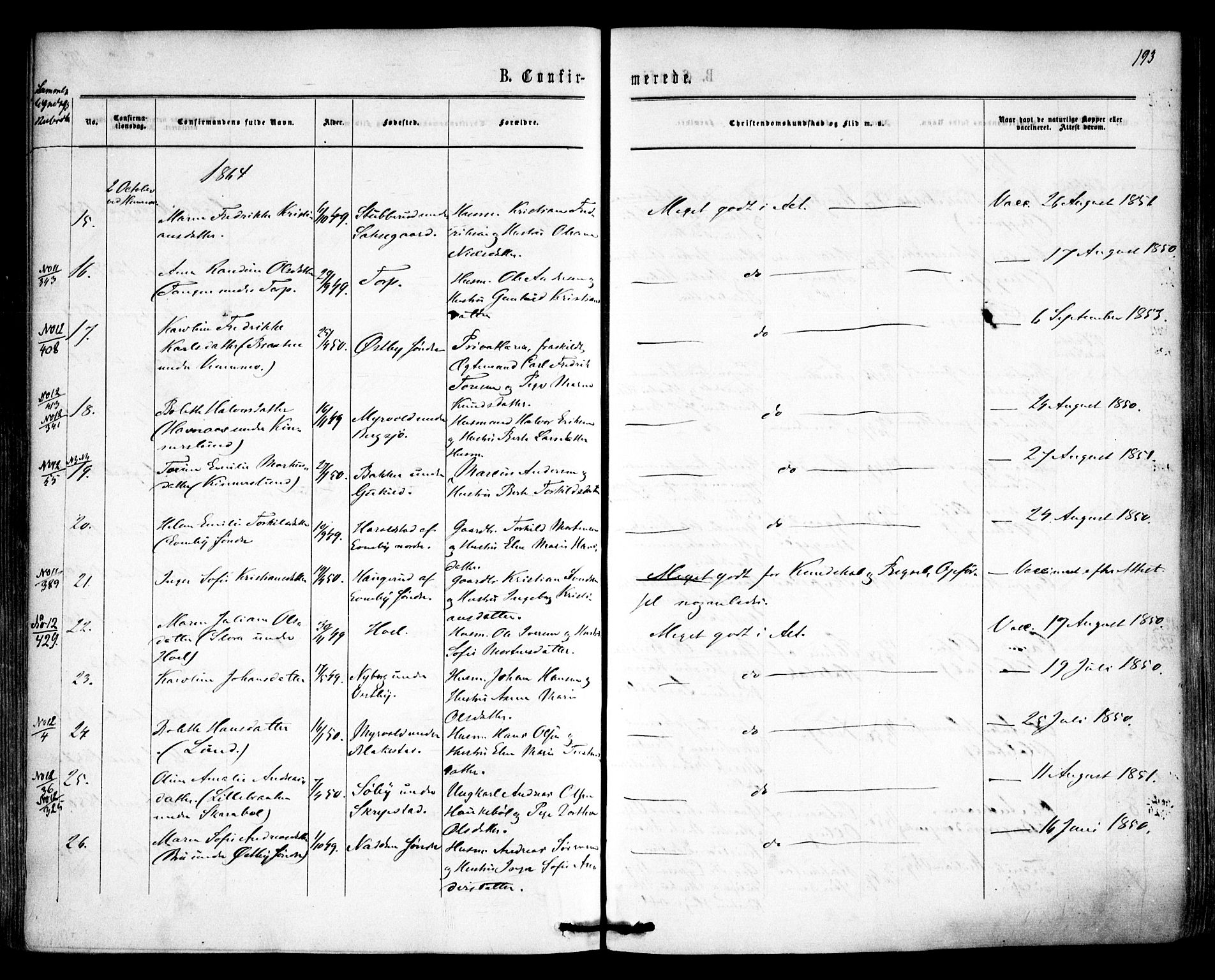 Høland prestekontor Kirkebøker, AV/SAO-A-10346a/F/Fa/L0011: Parish register (official) no. I 11, 1862-1869, p. 193