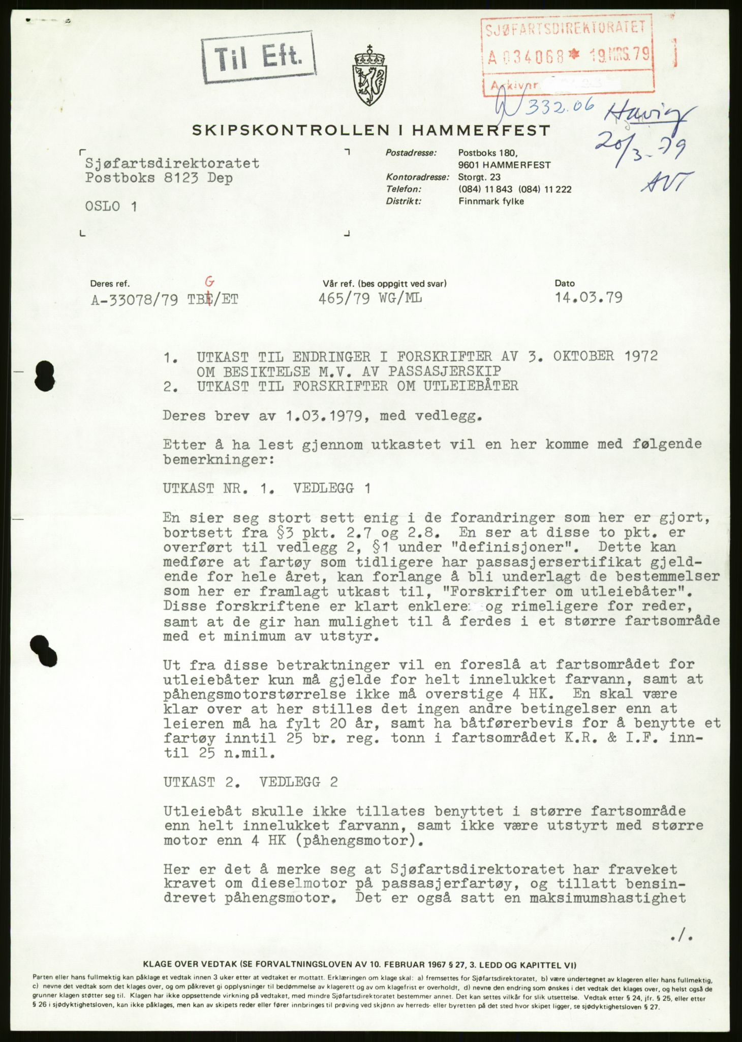 Sjøfartsdirektoratet med forløpere, generelt arkiv, AV/RA-S-1407/D/Du/Duc/L0642/0001: Skipskontrollen - Forskrifter / Forskrift om utleiebåter (2 mapper), 1978-1987, p. 361