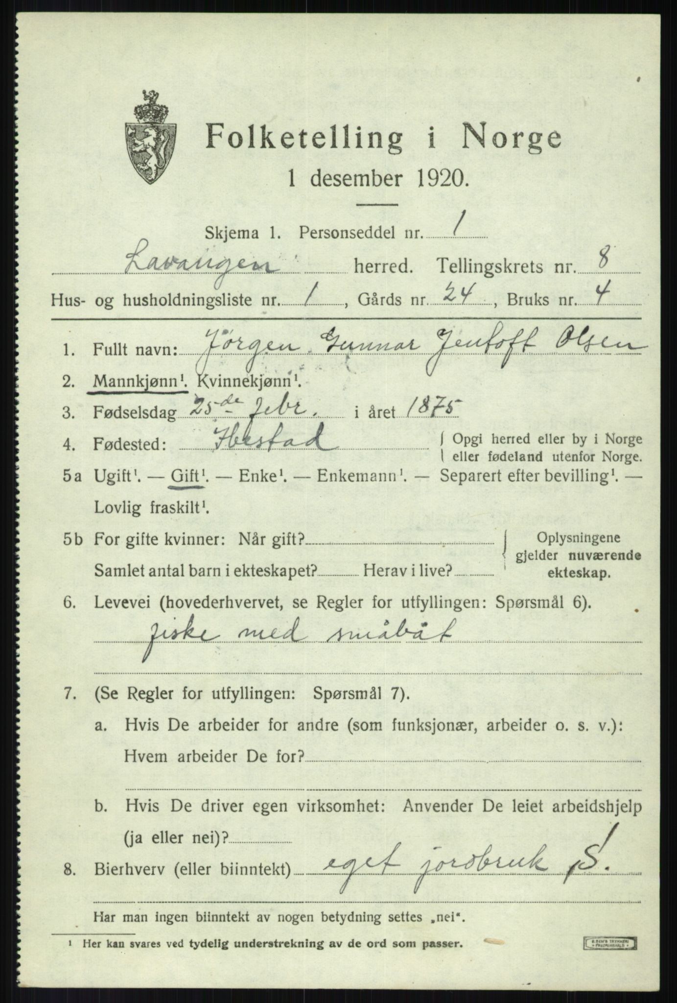 SATØ, 1920 census for Lavangen, 1920, p. 3047