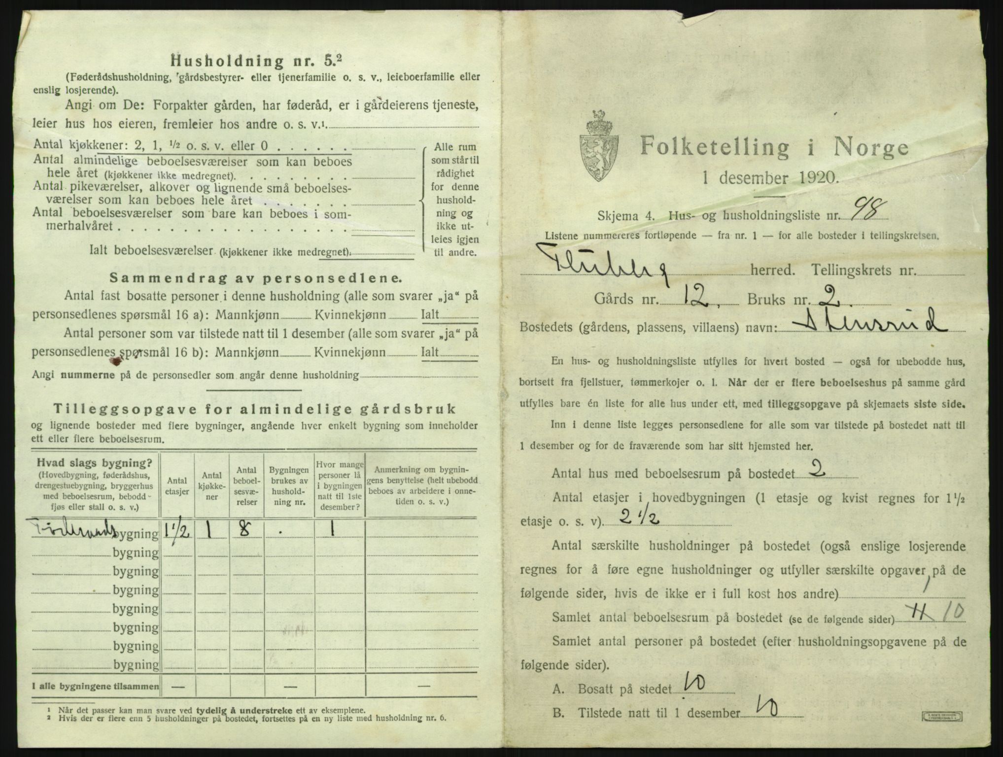 SAH, 1920 census for Fluberg, 1920, p. 784