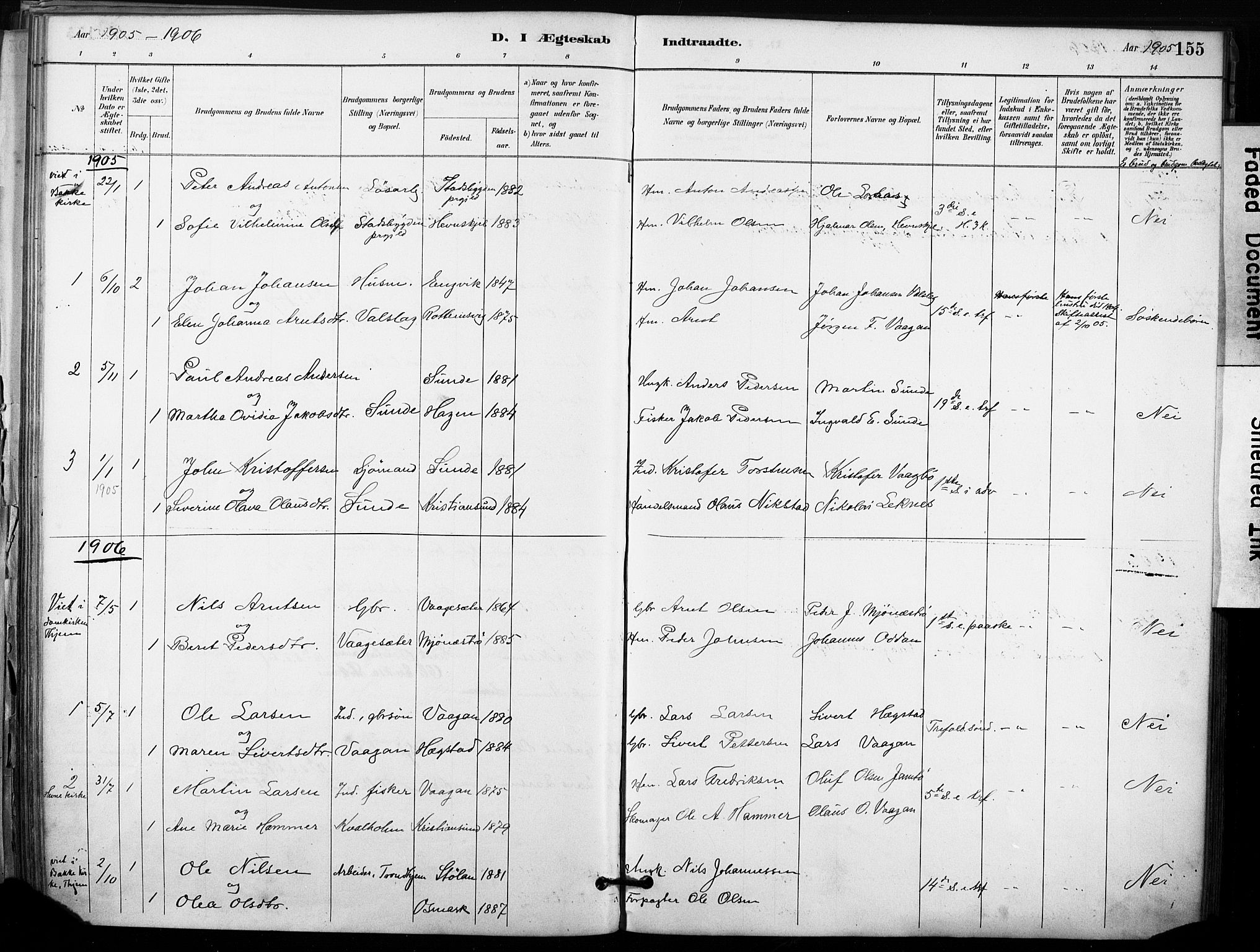 Ministerialprotokoller, klokkerbøker og fødselsregistre - Sør-Trøndelag, SAT/A-1456/633/L0518: Parish register (official) no. 633A01, 1884-1906, p. 155