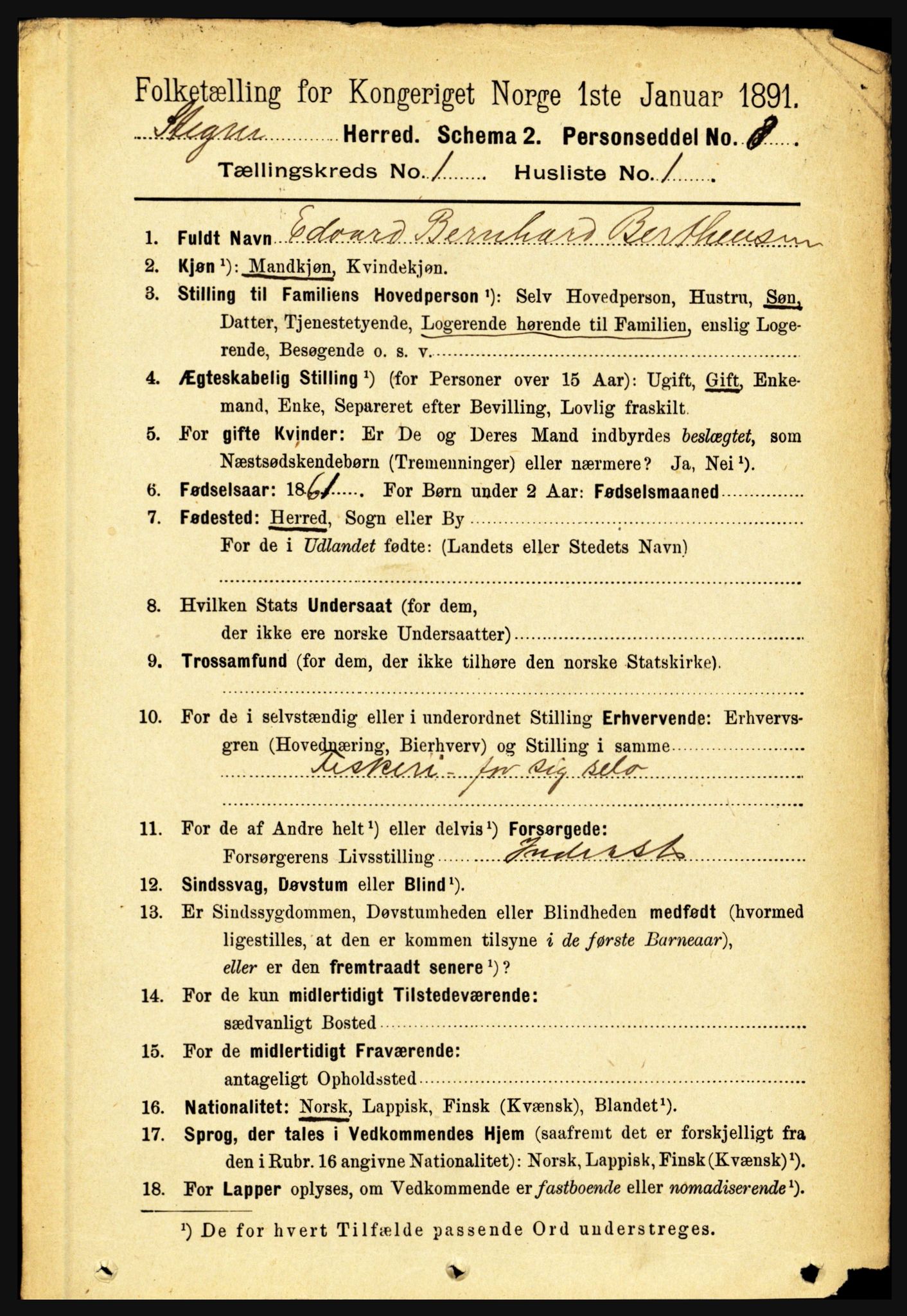 RA, 1891 census for 1848 Steigen, 1891, p. 123