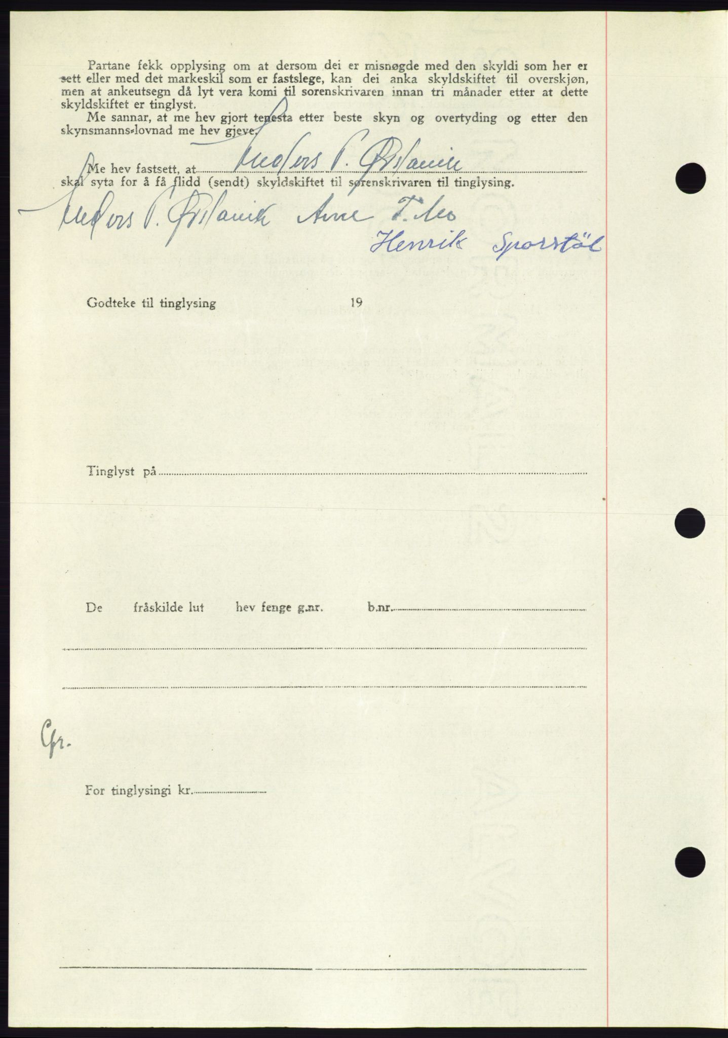 Søre Sunnmøre sorenskriveri, AV/SAT-A-4122/1/2/2C/L0083: Mortgage book no. 9A, 1948-1949, Diary no: : 40/1949