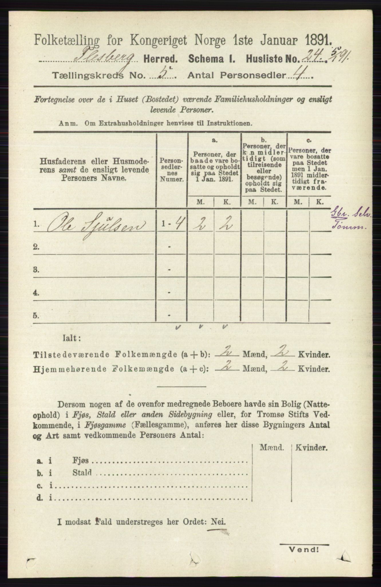 RA, 1891 census for 0631 Flesberg, 1891, p. 711