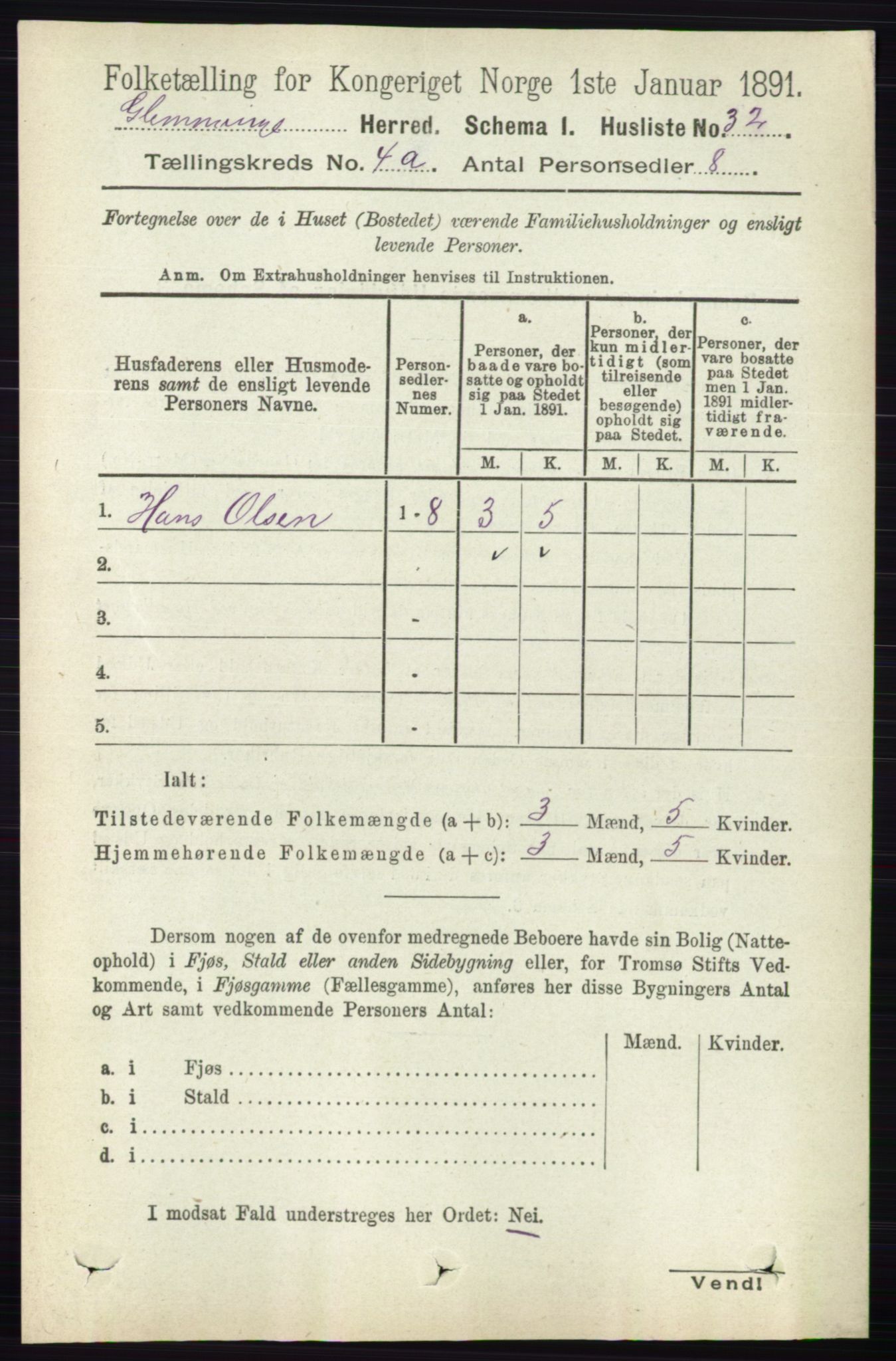 RA, 1891 census for 0132 Glemmen, 1891, p. 3371