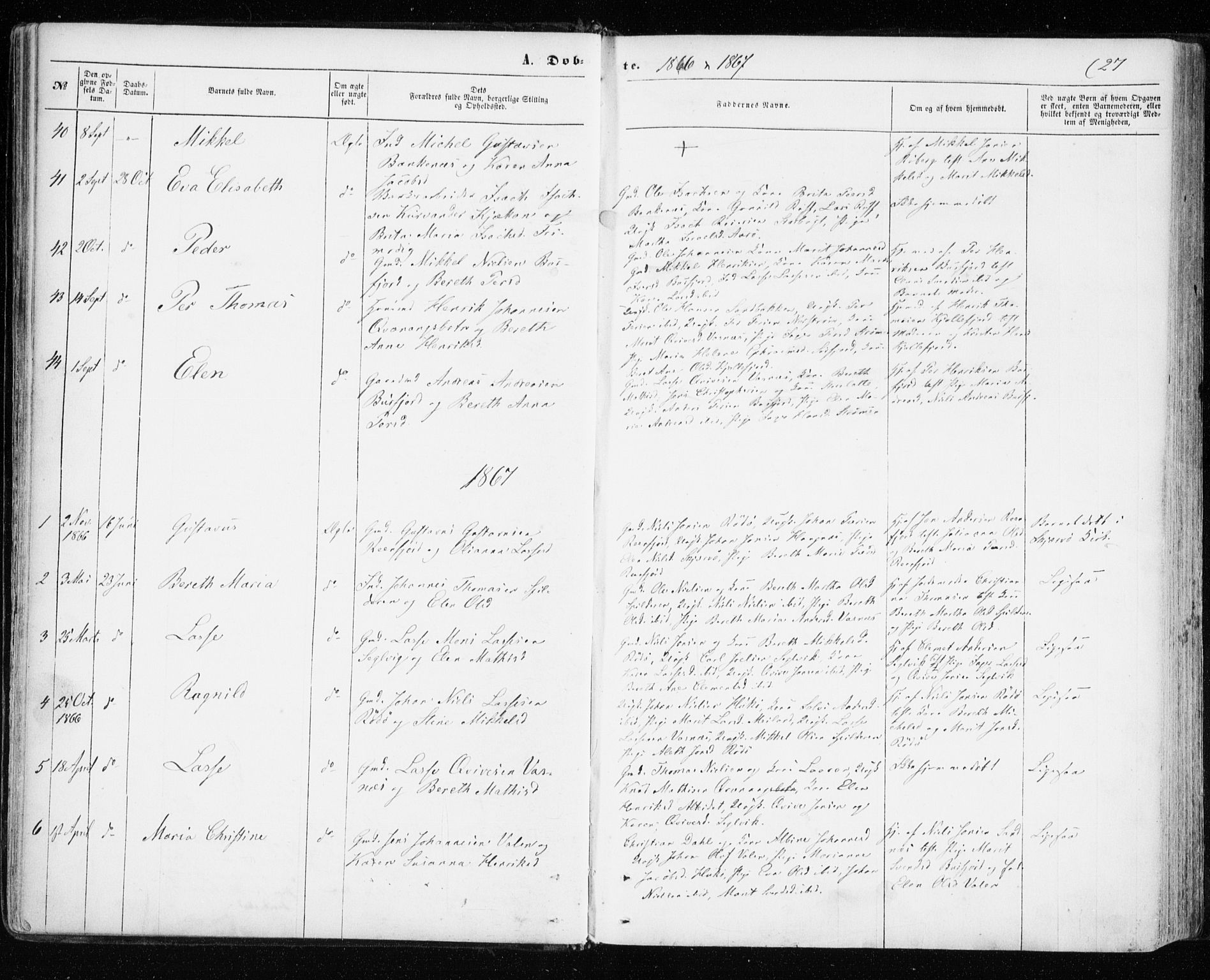 Skjervøy sokneprestkontor, SATØ/S-1300/H/Ha/Haa/L0011kirke: Parish register (official) no. 11, 1861-1877, p. 27