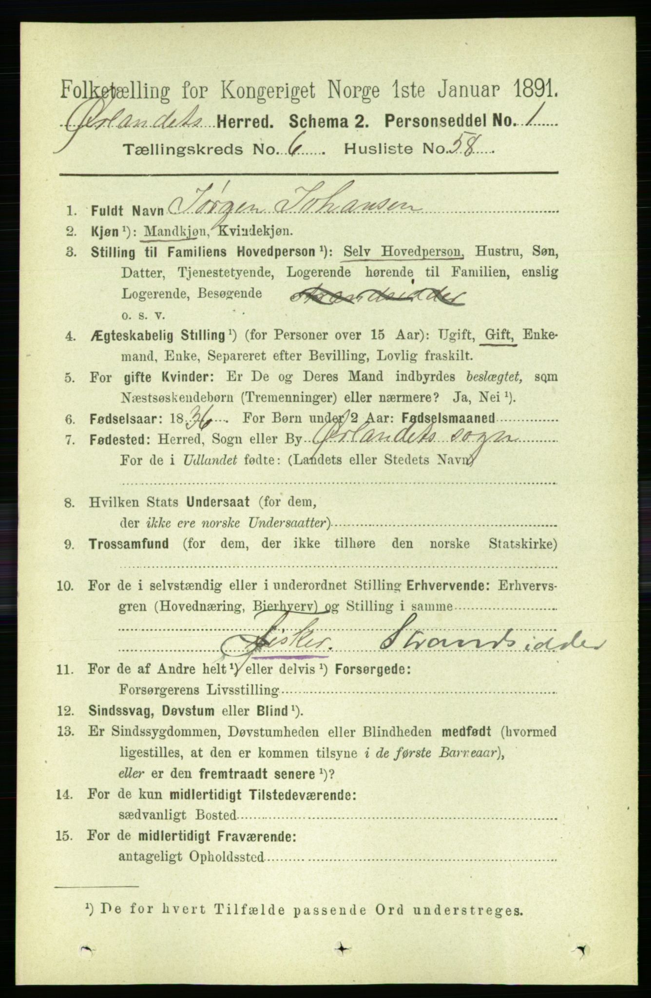 RA, 1891 census for 1621 Ørland, 1891, p. 2201