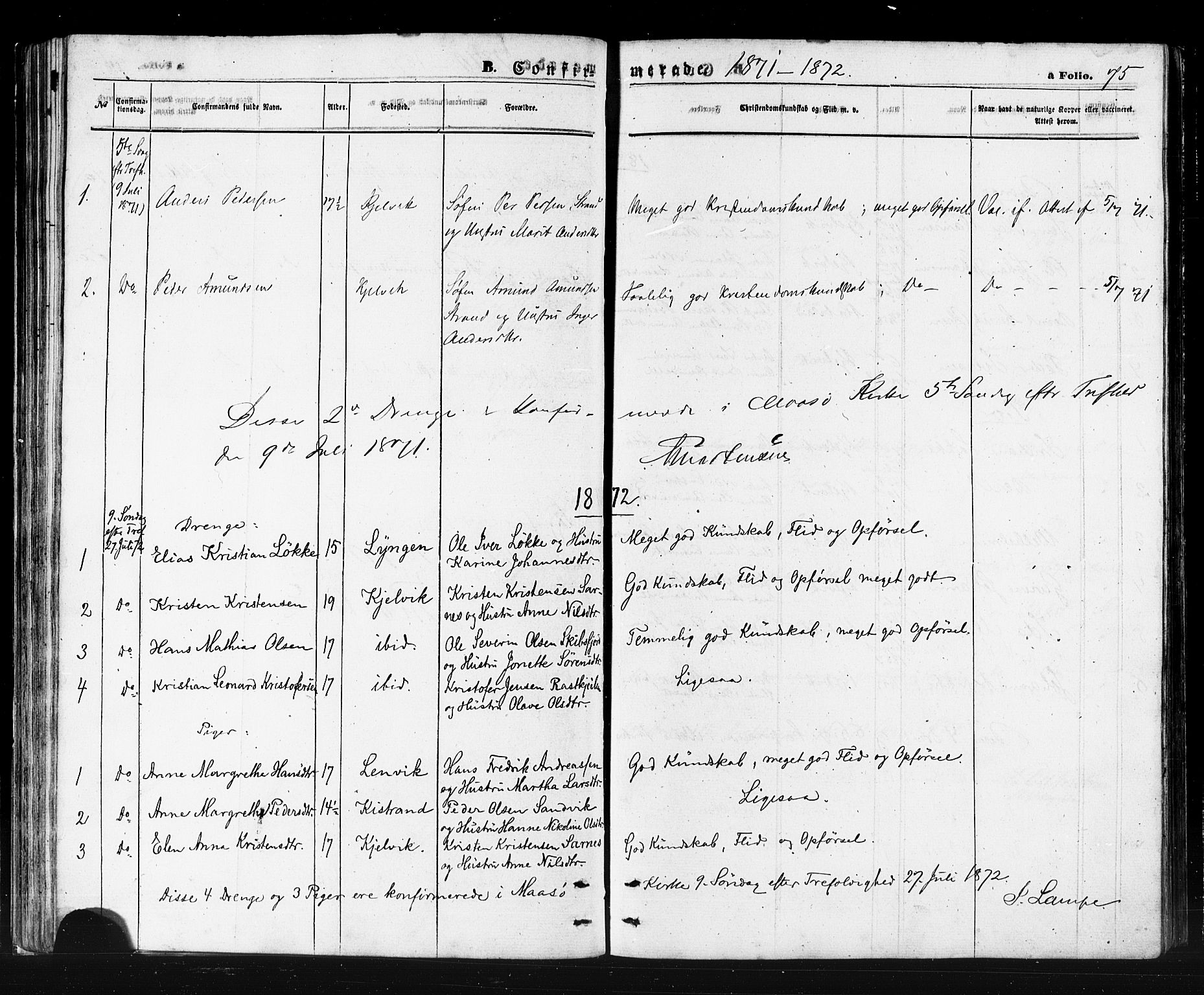Måsøy sokneprestkontor, SATØ/S-1348/H/Ha/L0006kirke: Parish register (official) no. 6, 1861-1886, p. 75