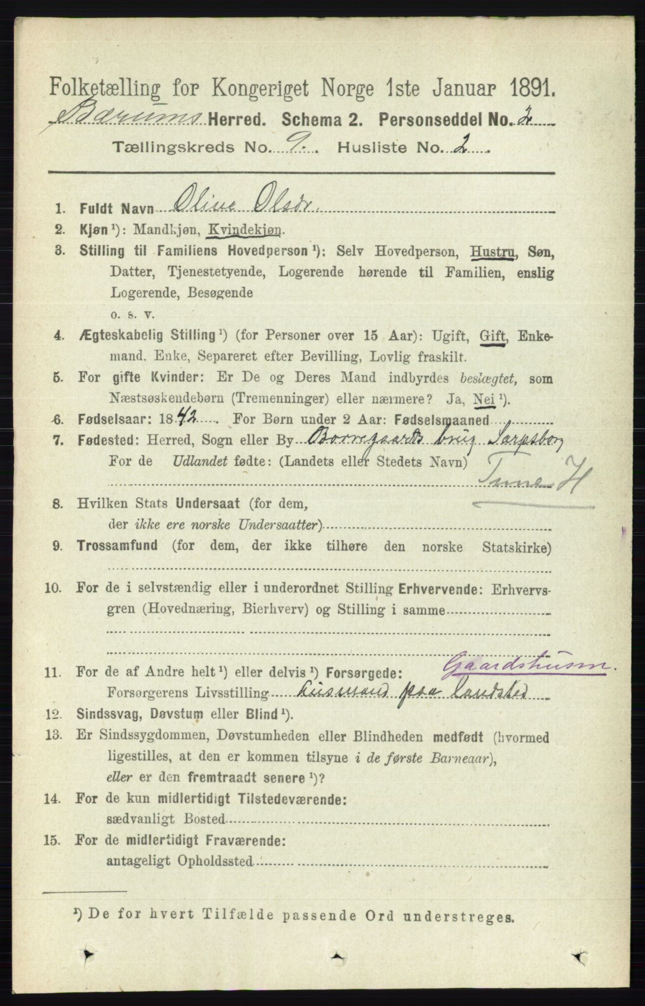 RA, 1891 census for 0219 Bærum, 1891, p. 5143