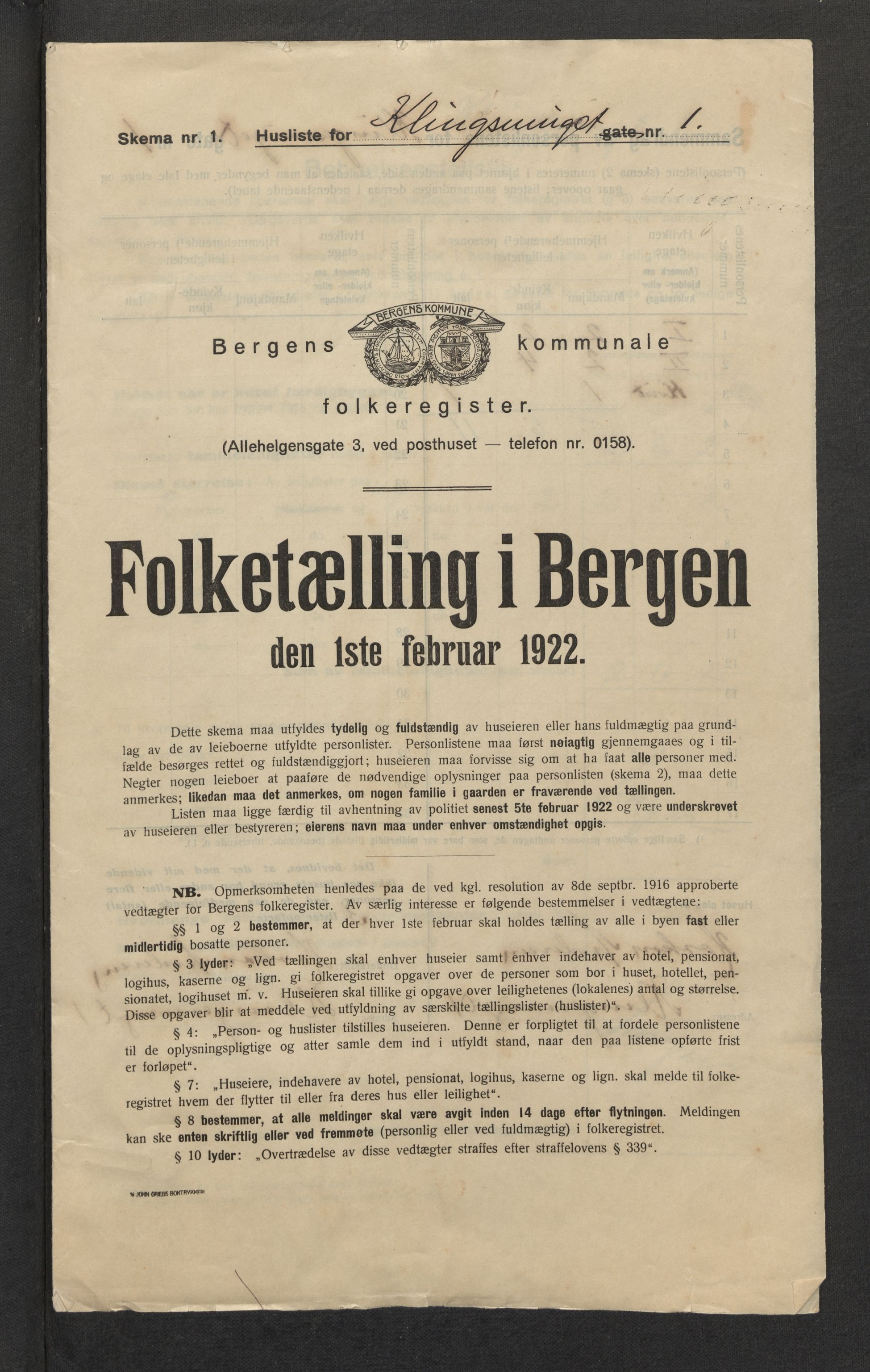 SAB, Municipal Census 1922 for Bergen, 1922, p. 18742