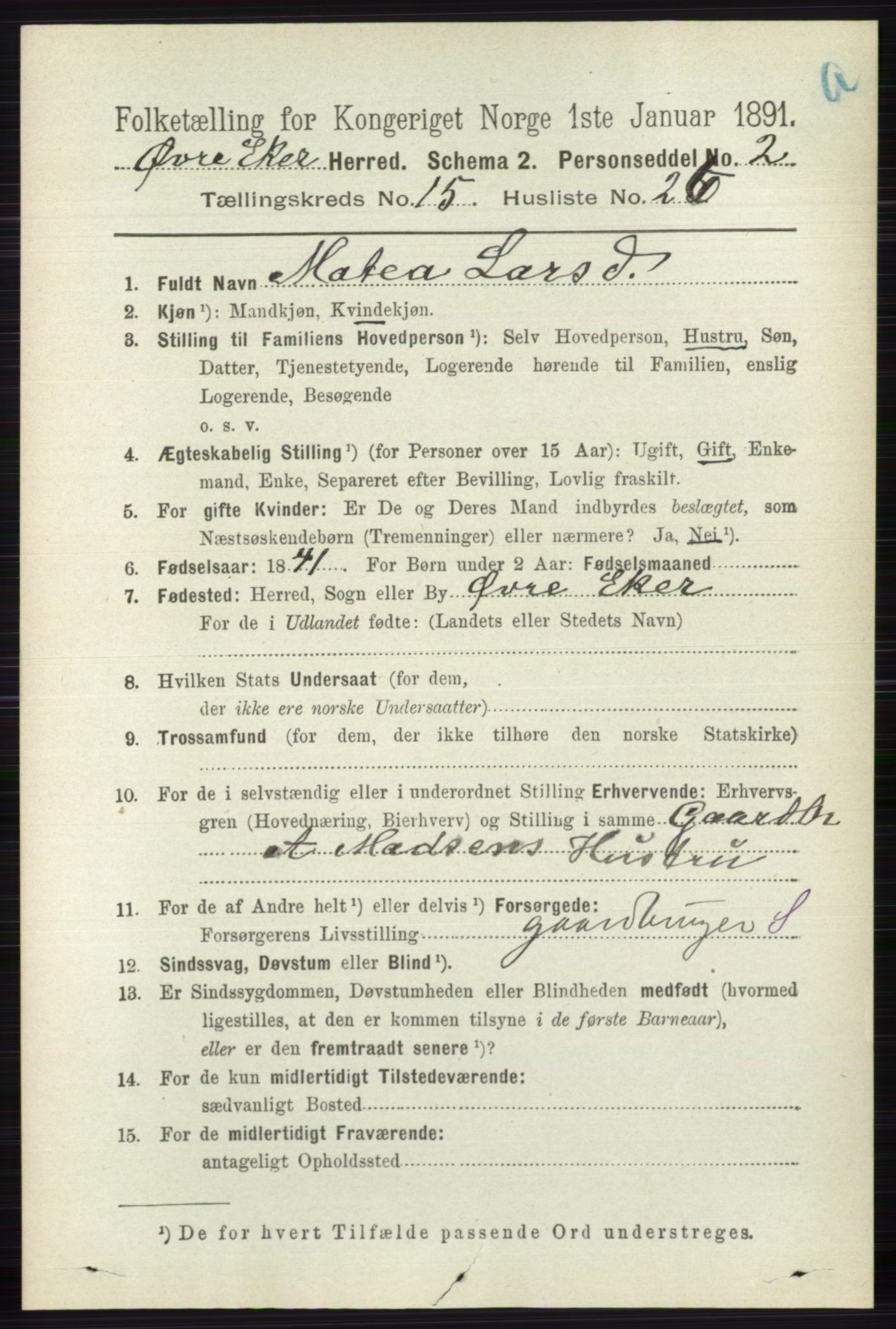 RA, 1891 census for 0624 Øvre Eiker, 1891, p. 7201