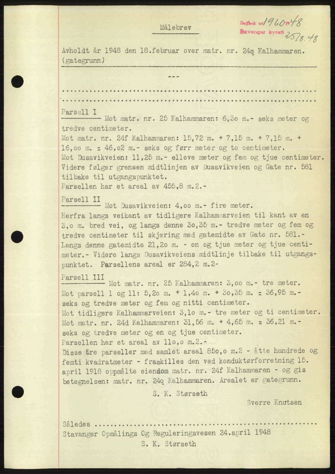 Stavanger byrett, SAST/A-100455/002/G/Gb/L0022: Mortgage book no. A11, 1947-1948, Diary no: : 1960/1948