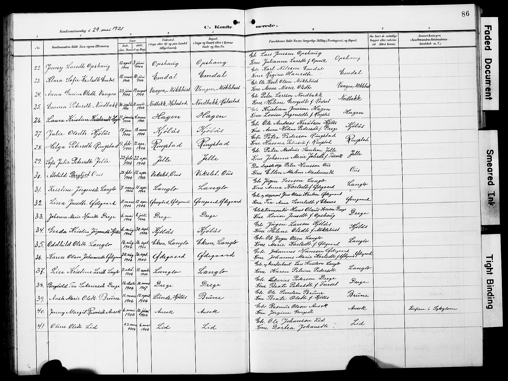 Ministerialprotokoller, klokkerbøker og fødselsregistre - Møre og Romsdal, AV/SAT-A-1454/520/L0293: Parish register (copy) no. 520C05, 1902-1923, p. 86