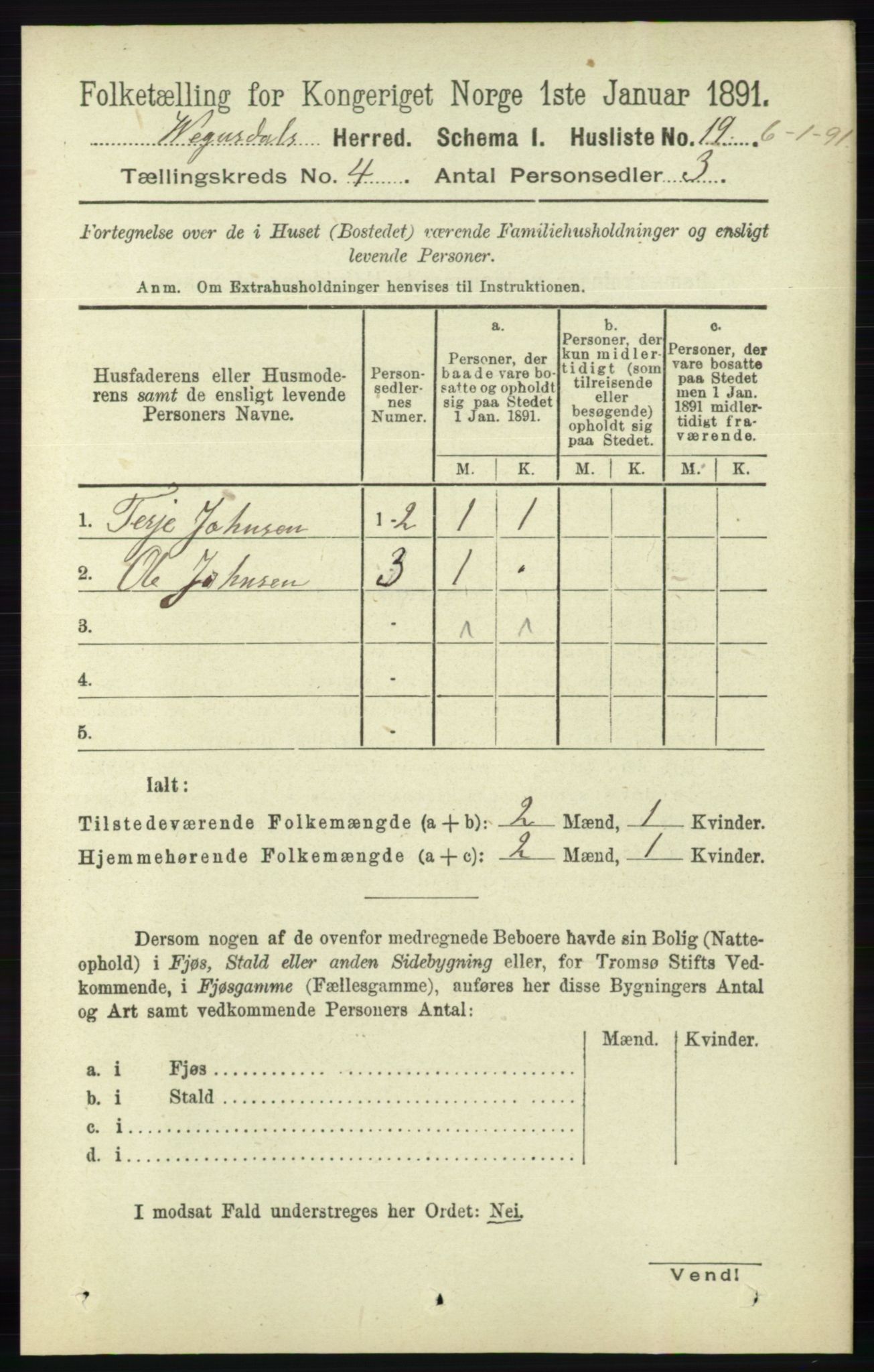 RA, 1891 census for 0934 Vegusdal, 1891, p. 705