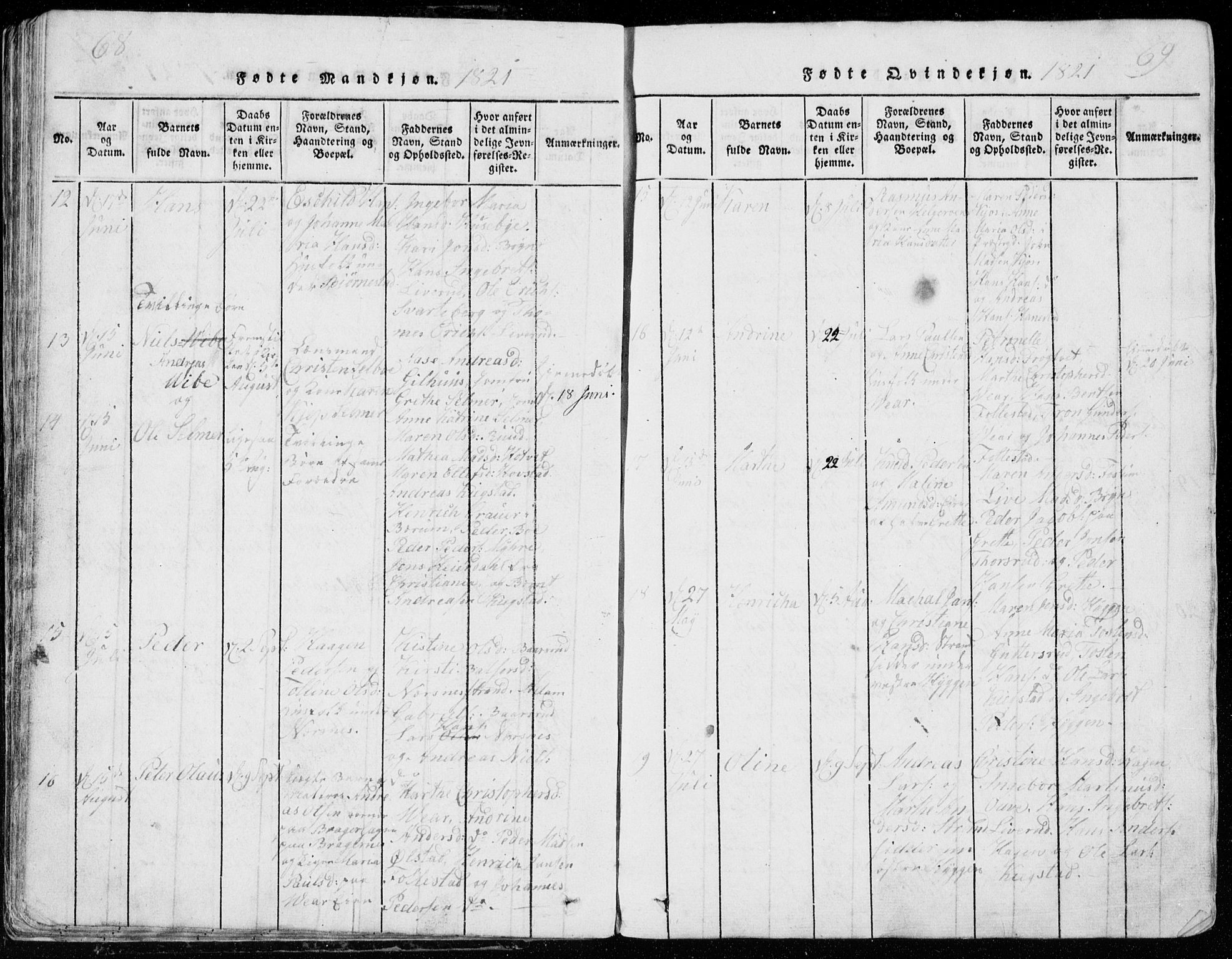 Røyken kirkebøker, AV/SAKO-A-241/G/Ga/L0003: Parish register (copy) no. 3, 1814-1856, p. 68-69